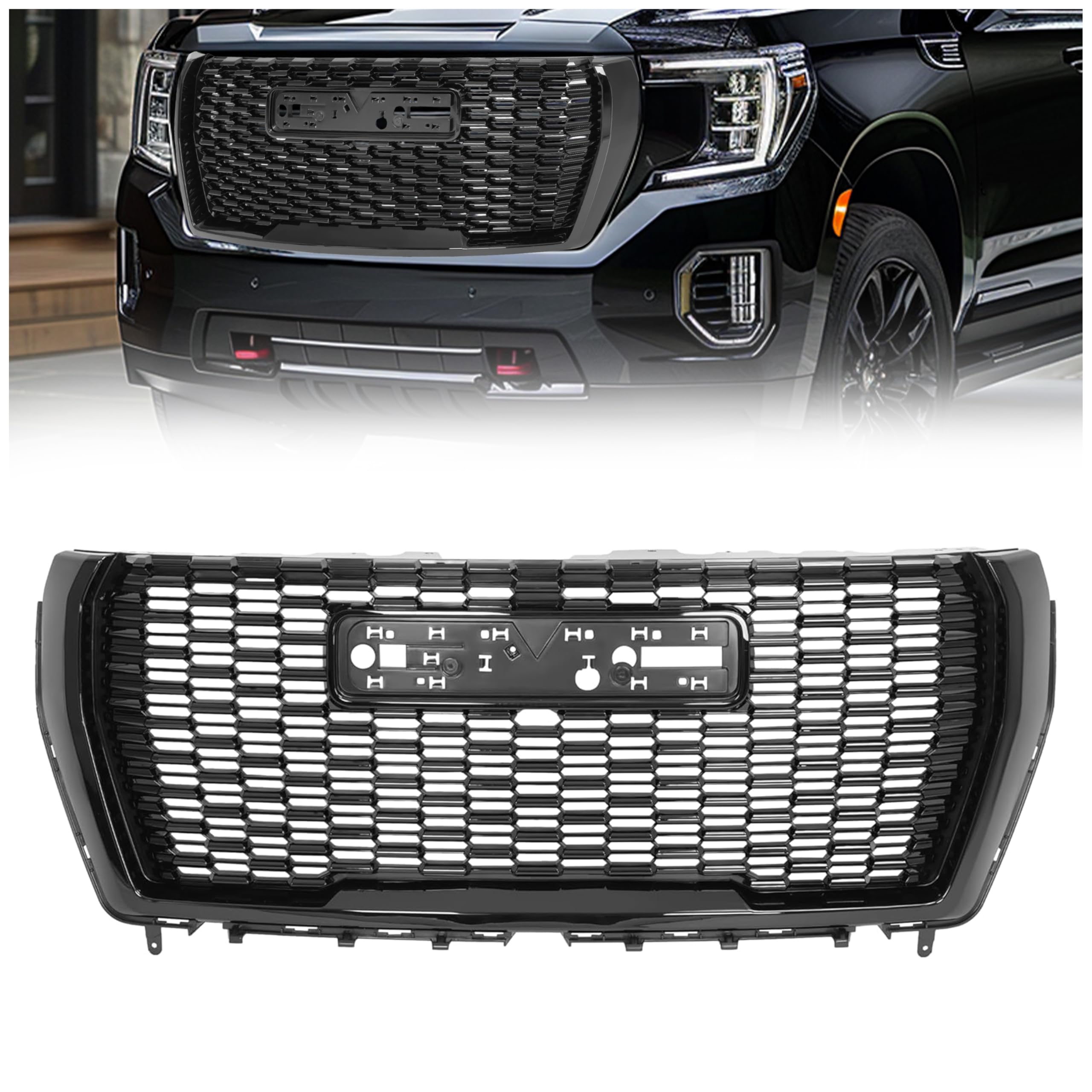 HECASA Front Bumper Grille Compatible with 2021-2024 GMC Yukon/Yukon XL Replacement for 84835783 GM1200856 Honeycomb Mesh Grill 
