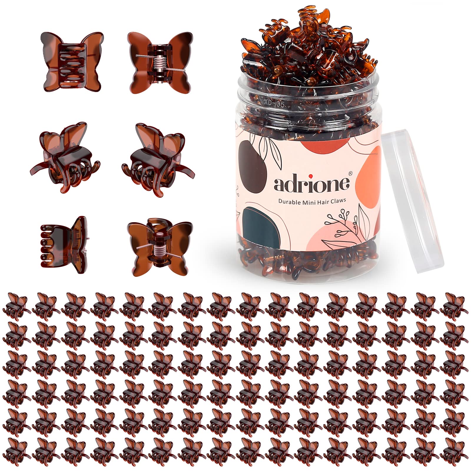 ADRIONE Brown Small Butterfly Hair Claw Clip - 100 Pack Tortoise Shell Mini Butterfly clip for Women  Girls  Teens  Kids  Baby  Toddler - Tiny Bangs Hair Clip Decorative Little Butterfly Hair Clips-New