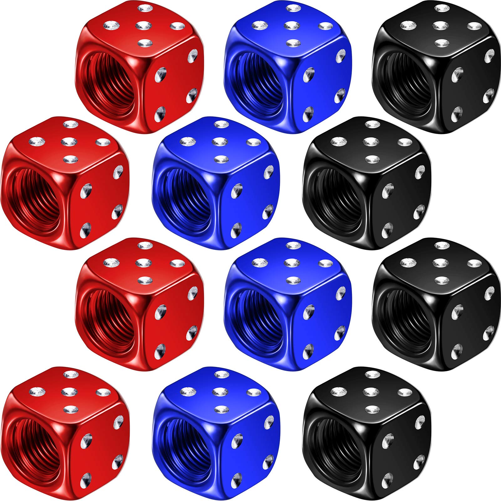 12 Pieces Aluminum Dice Valve Stem Caps Dice Tire Valve Caps Dice Air Valve Stem Covers for Car Bike Bicycle Motorcycle Multicol