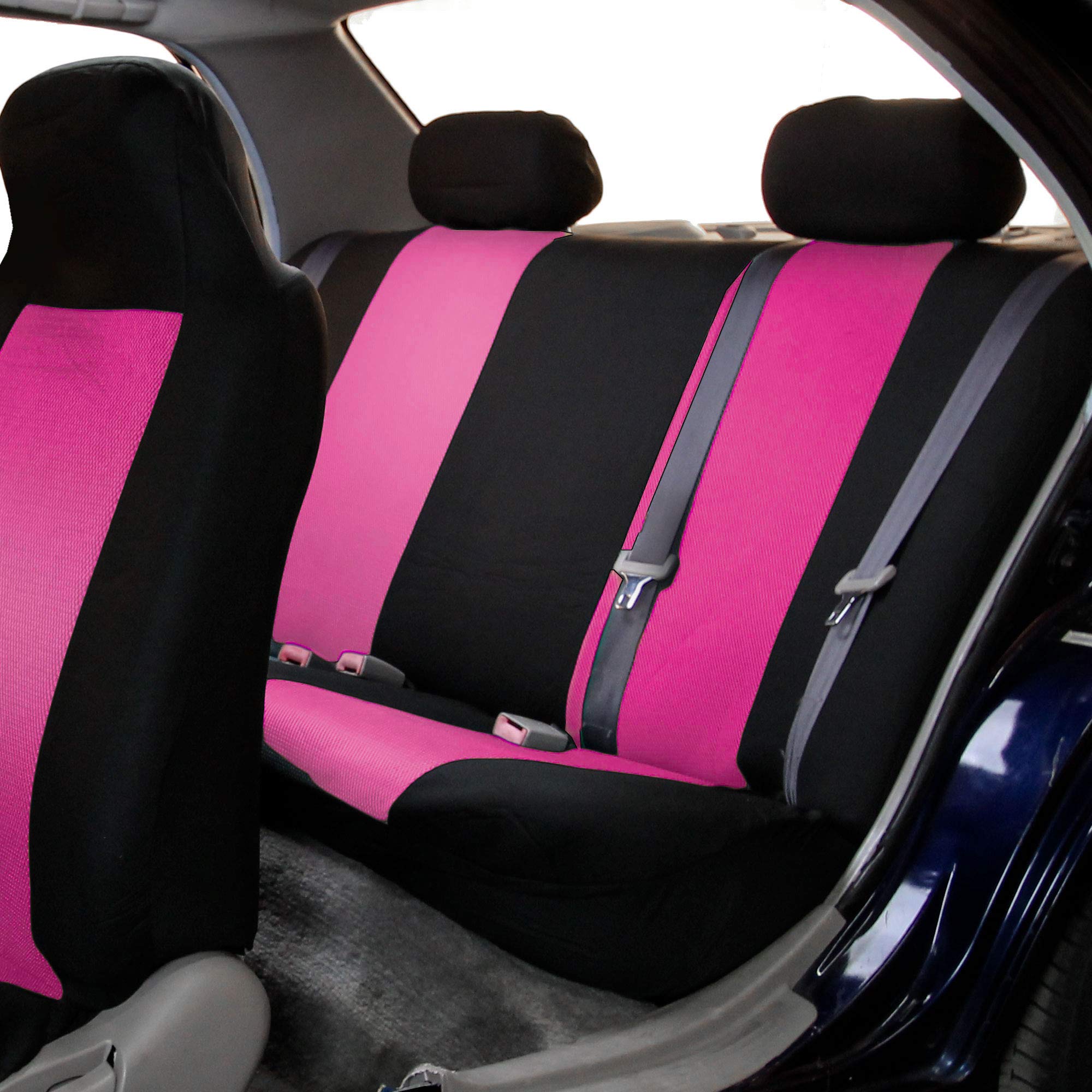 Fh Group Full Set Car Seat Covers Classic Cloth Universal Fit Pink Seat Covers,Washable High Back Combo Small Car Seat Cover Des