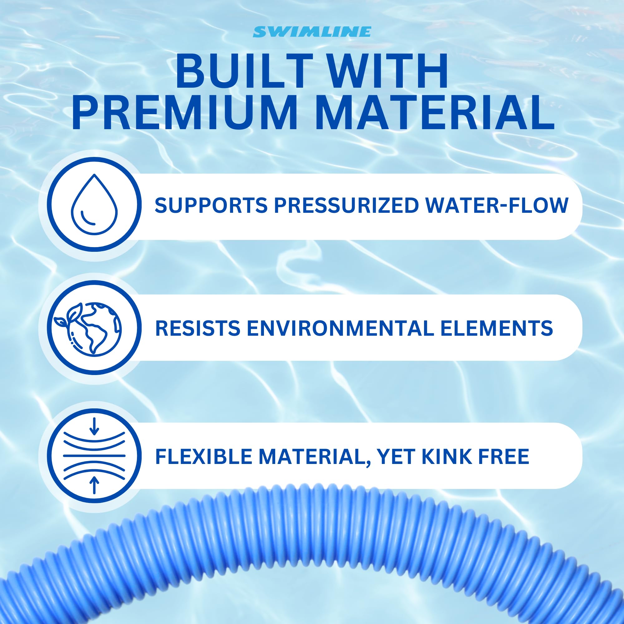 Swimline Hydrotools Standard Swimming Pool Vacuum Hose 1.25'' X 18' For Inground Pools - Compatible With Vacuum Heads, Skimmers,