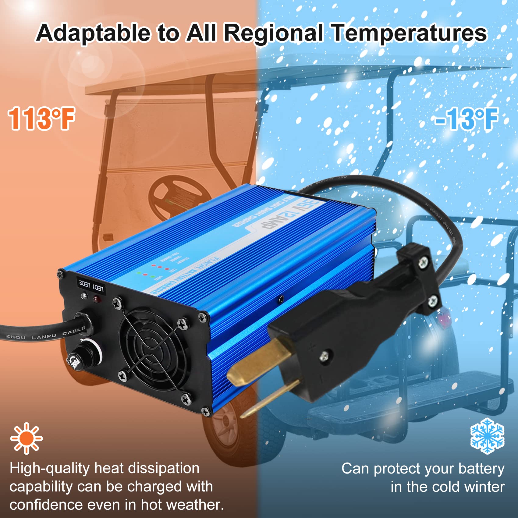 Flngr 36 Volt Golf Cart Charger For Club Car,Ezgo & Yamaha(Lead-Acid),12 Amp Smart Charger With Trickle Charge,36 Volt Charger-C