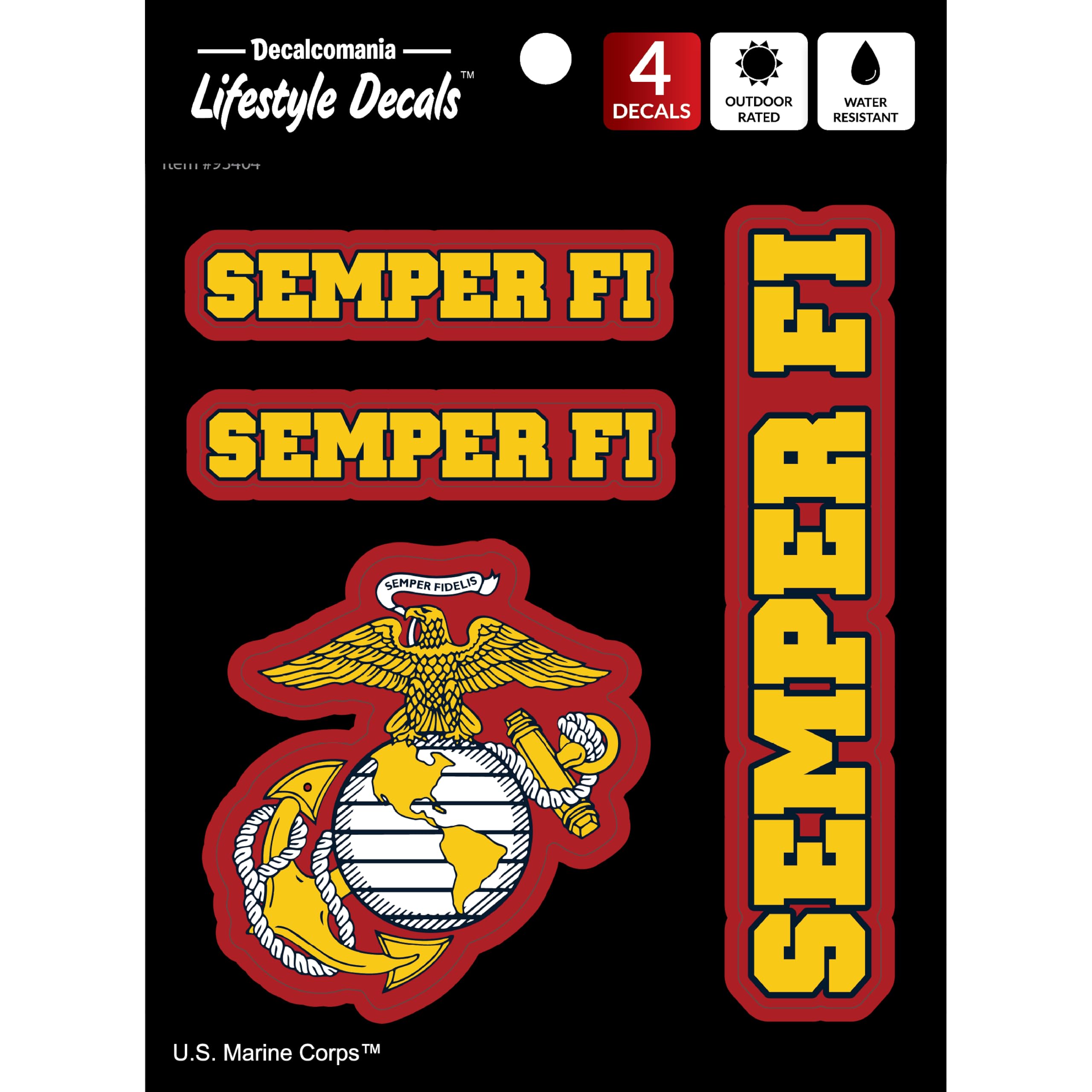 Decalcomania United States Marine Corps - Semper Fi Set Of 4 Usmc Vinyl Decals For Cars And Truck Military Stickers