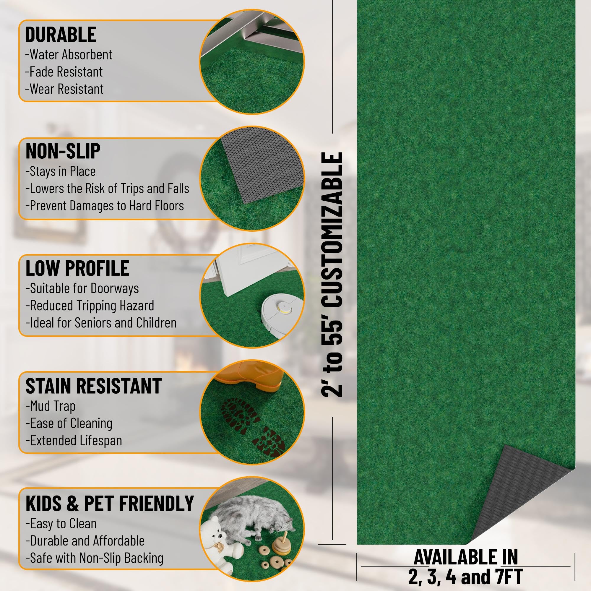 Ottomanson Solid Design Non-Slip Rubberback 3X19 Indoor/Outdoor Runner Rug For Hallway, Kitchen, Living Room, Garage, Patio, 2'7