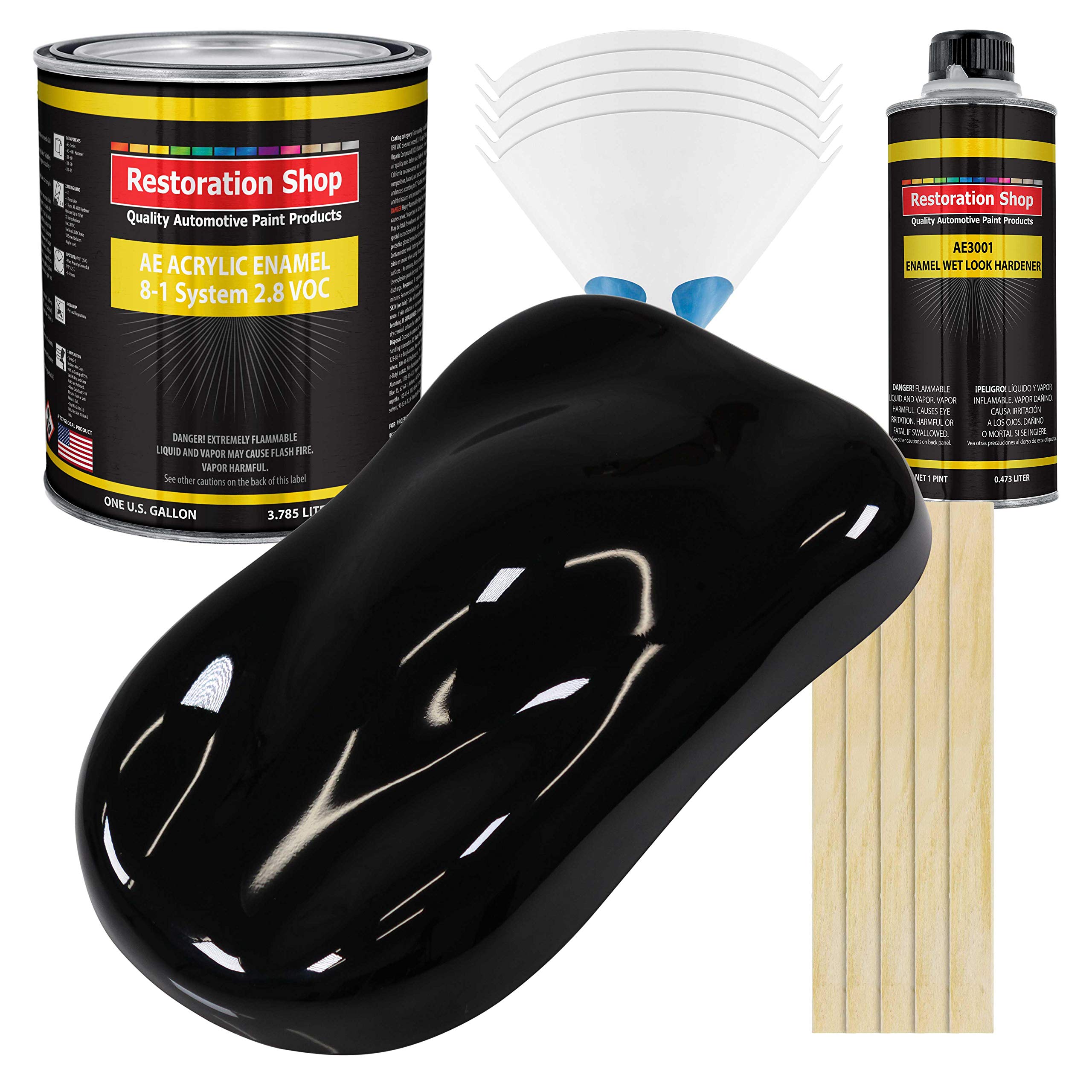 Restoration Shop - Boulevard Black Acrylic Enamel Auto Paint - Complete Gallon Paint Kit - Professional Single Stage High Gloss Automotive, Car, Truck, Equipment Coating, 8:1 Mix Ratio, 2.8 Voc