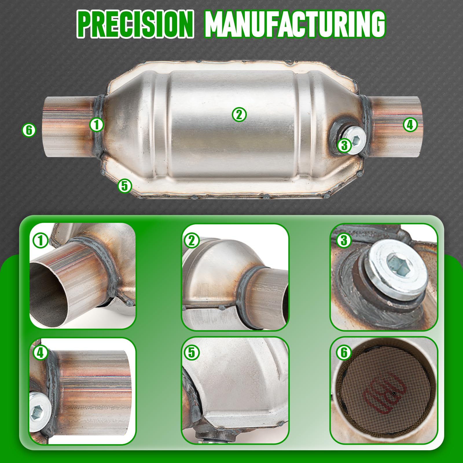 Fomiuzy 2.25 Inch 2.25'' Inlet/Outlet Catalytic Converter Universal High Flow Front Cat Convertor Direct-Fit With O2 Port & Heat