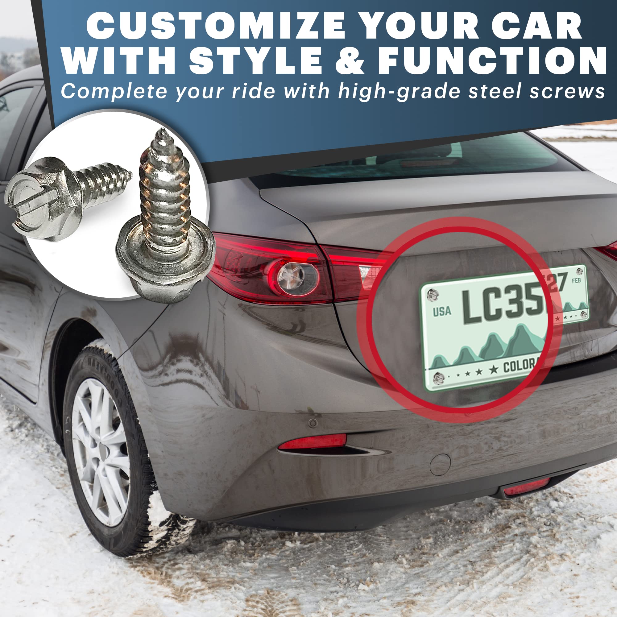 License Plate Screw Kit - Set Of 8 Stainless Steel Screws For Front And Back License Plates, Frames And Covers On Domestic Cars,