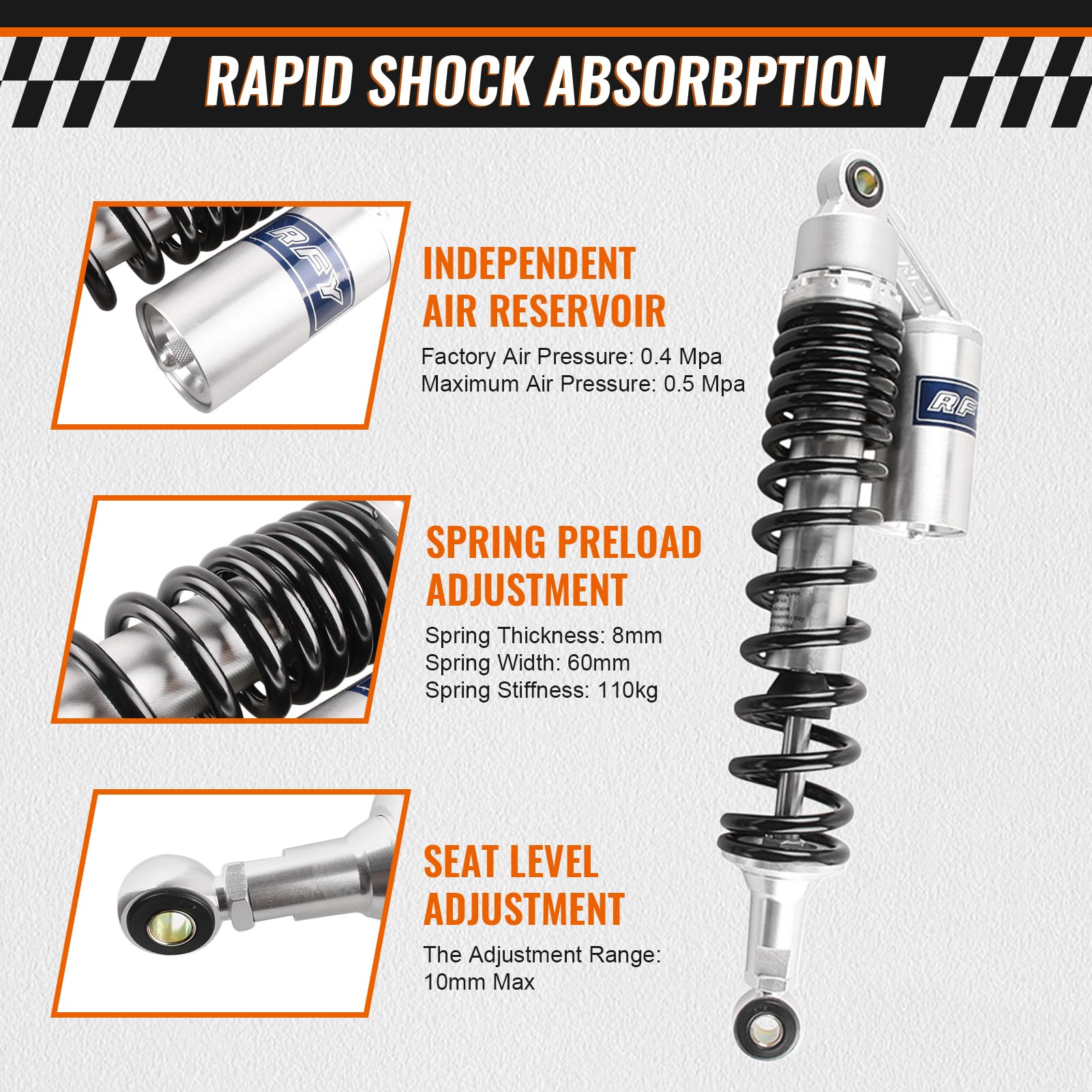 Newsmarts Pair 400Mm 15.75'' Motorbike Air Atv Shock Absorbers For Honda For Suzuki For Yamaha For Kawasaki Atv Go Kart Quad Dir