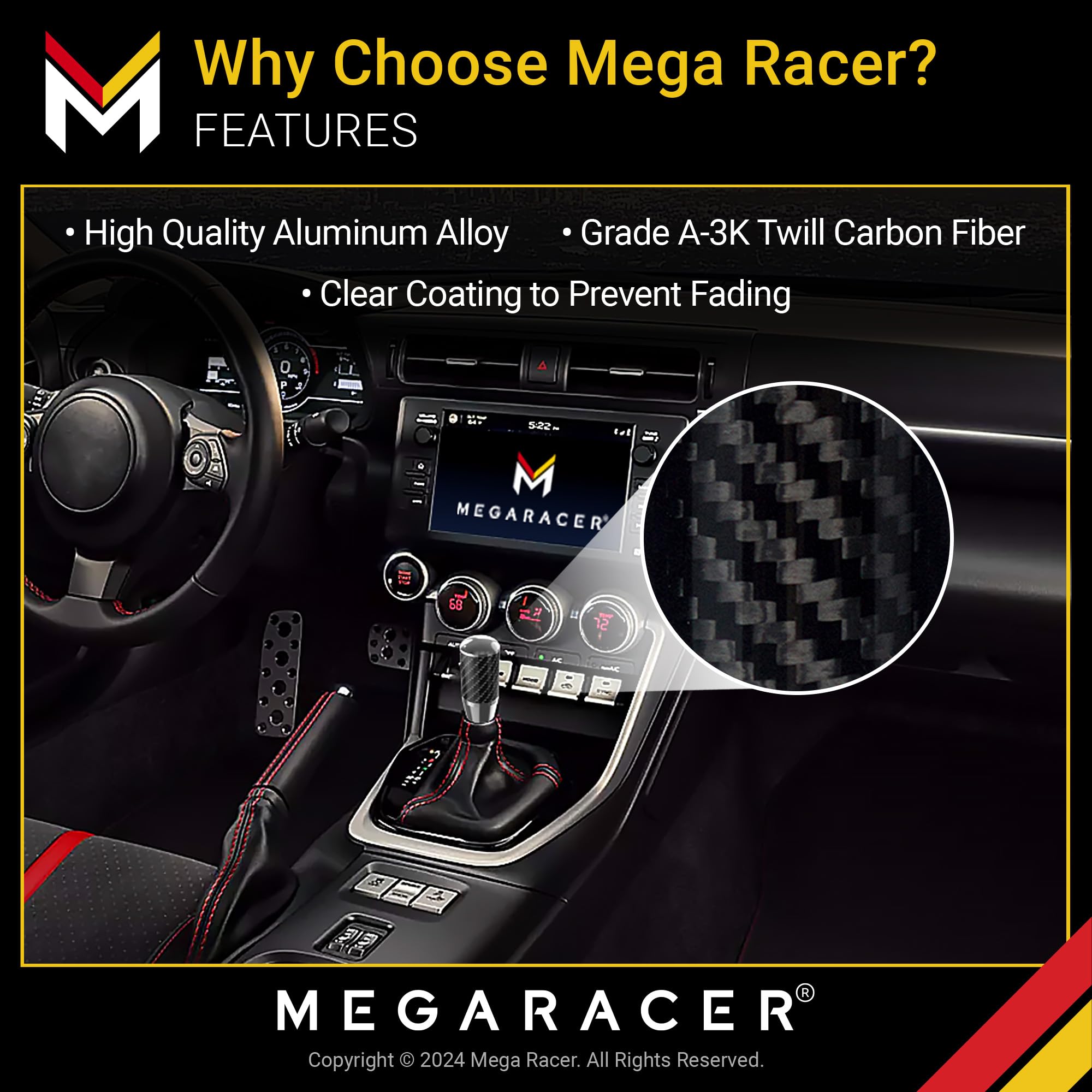 Silver Carbon Fiber Shift Knob | Buttonless Automatic Manual Gear Shift Knob Manual Shifter Knobs Car 6 Speed 4 5 Speed Gear Sti