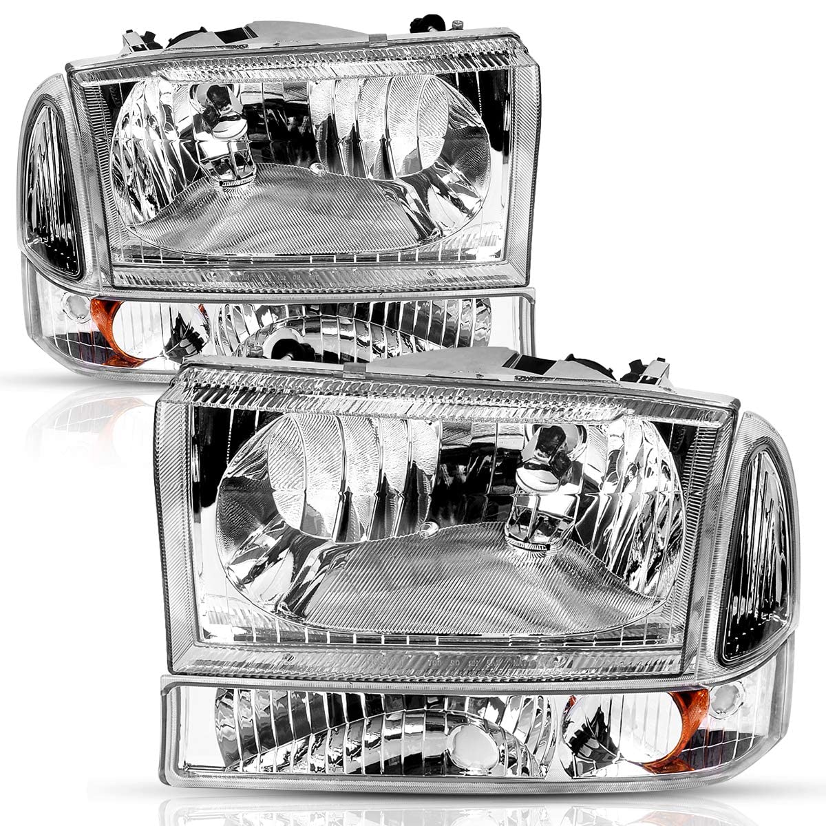 Autosaver88 Headlight Assembly Compatible With 1999-2004 Ford F250 F350 F450 F550 Super Duty/2000-2004 Ford Excursion Chrome Hou
