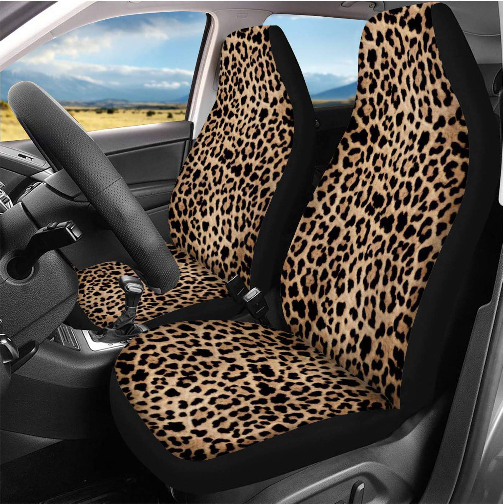 Toaddmos Trendy Leopard Animal Print Car Front Seat Covers Set Of 2 Wild Cheetah Pattern Vehicle Seat Protector Car Covers For Cars Sedan Suv