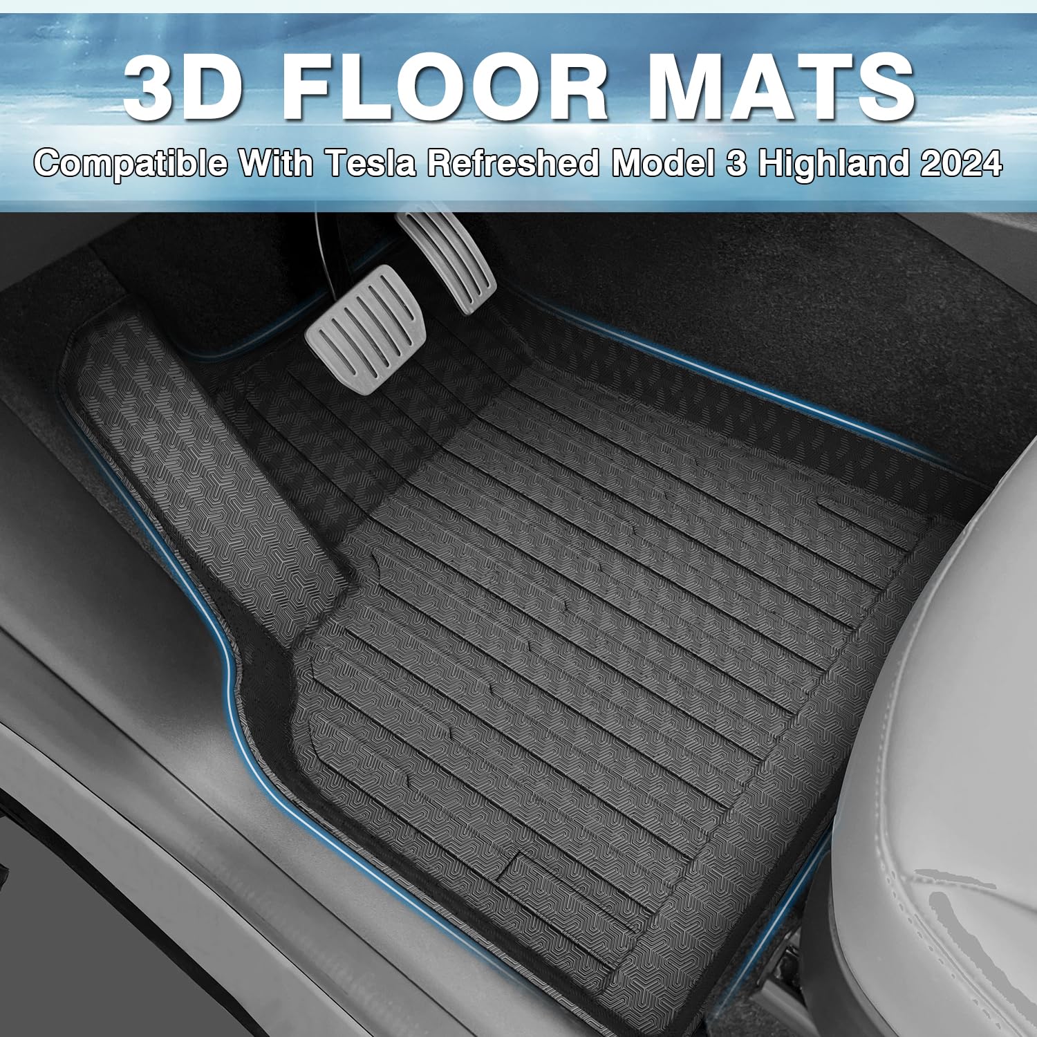 Mixsuper Floor Mats for 2024 2025 2026 Tesla Model 3 Highland, All Weather Floor Liners Custom Fit Waterproof Anti-Slip Durable
