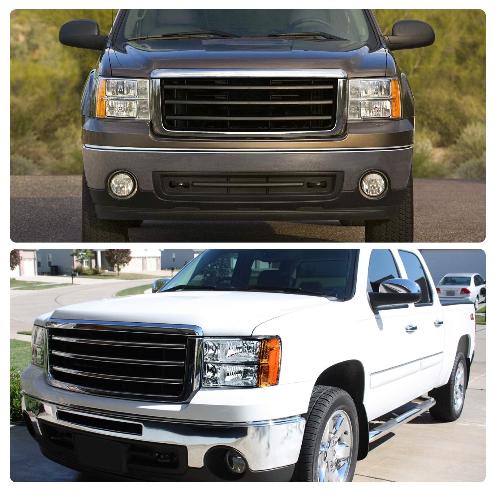 Dwvo Headlights Assembly Compatible With 2007-2013 Gmc Sierra 1500/2007-2014 Sierra 2500Hd 3500Hd Chrome Housing Amber Reflector Clear Lens