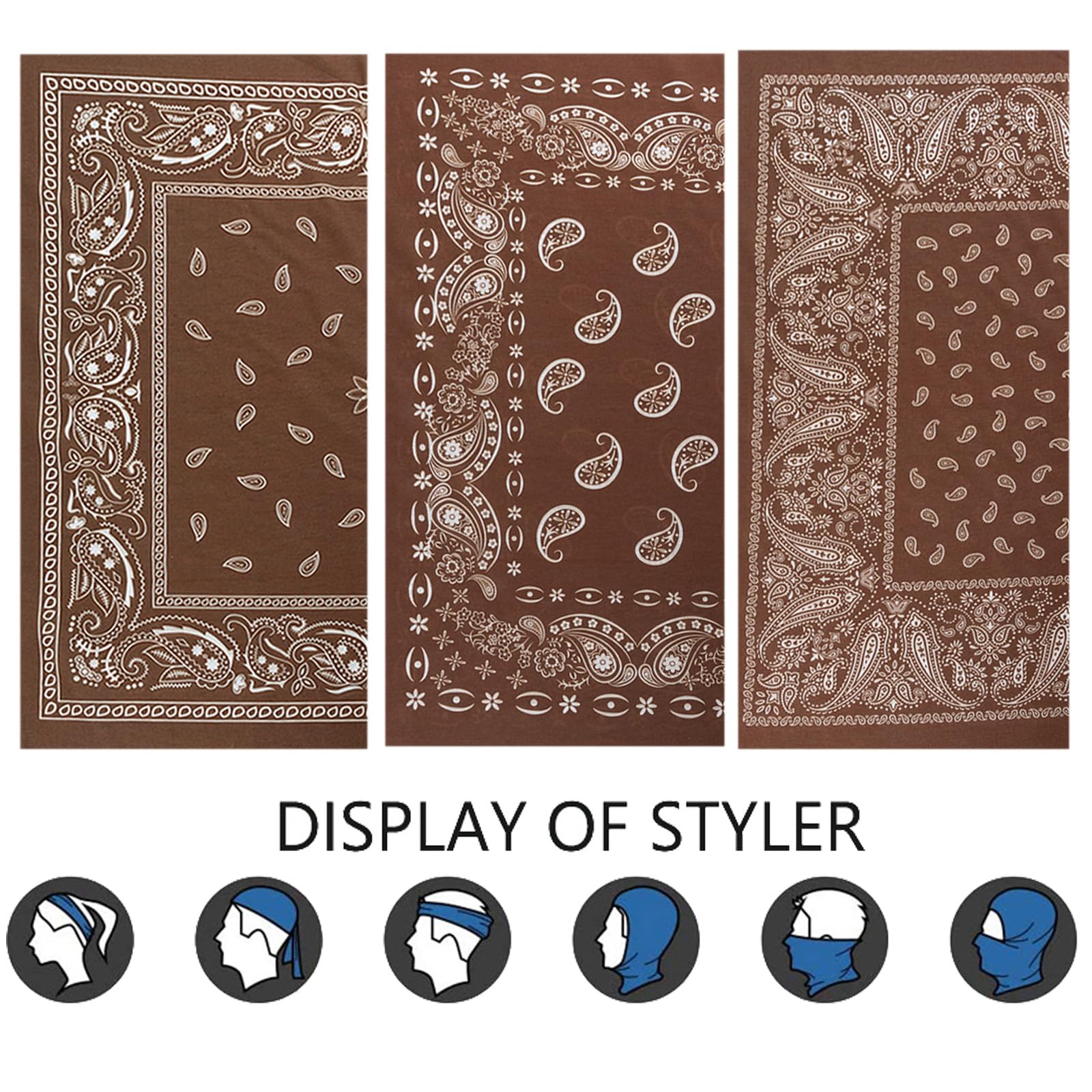 Neck Gaiter Mask Face Scarf Bandana Tube Cover Headwear Balaclava Headband Headwrap for Men and Women (6-Brown)