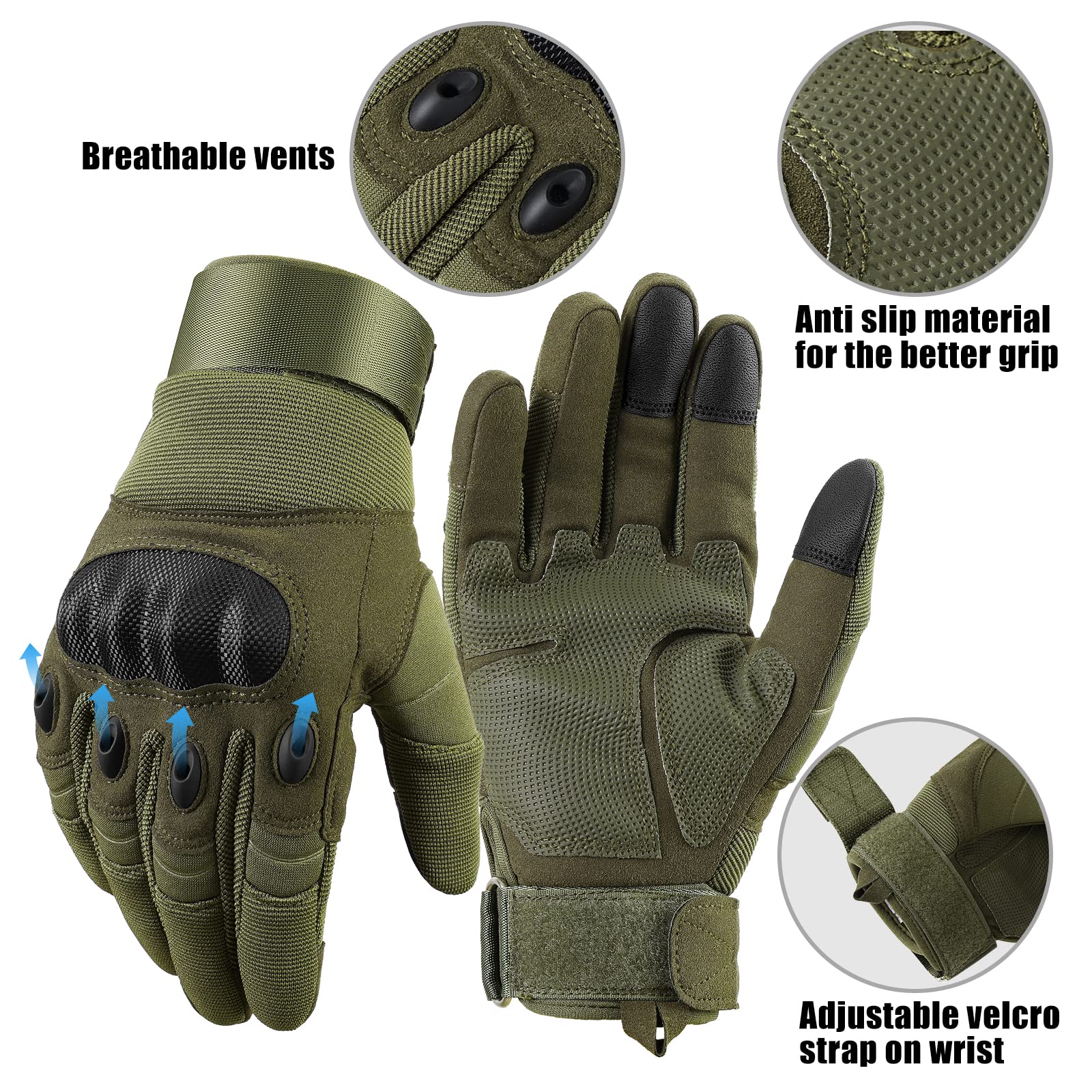 Cierto Motorcycle Gloves For Women Men: Touch Screen Tactical Glove With Full Finger Breathable Hard Knuckle And Adjustable Wris