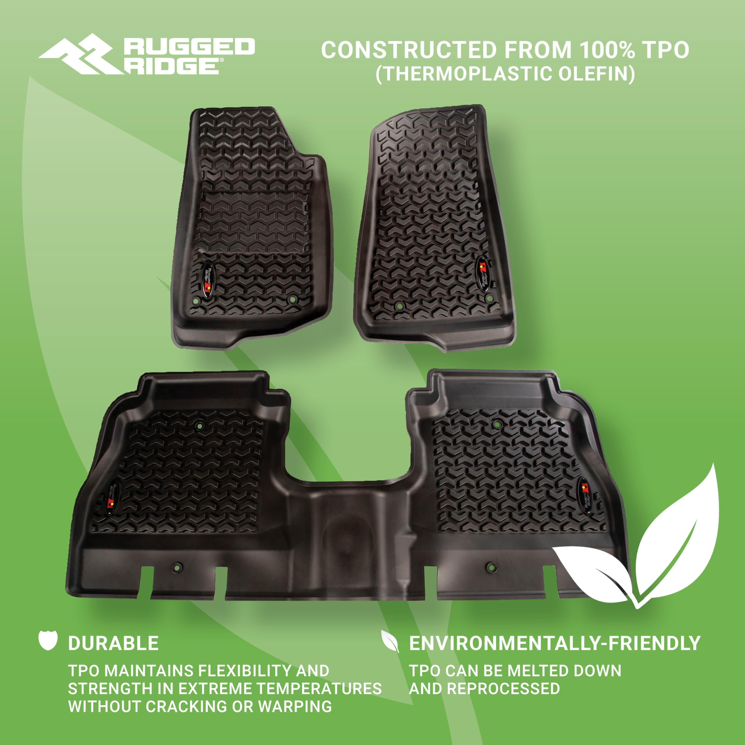 Rugged Ridge Floor Liner Set For Jeep Wrangler Jl | Front & Rear, 4-Piece Set, All-Terrain, Black | 12987.43 | Fits 2018-2024 Jeep Wrangler Jl 2-Door