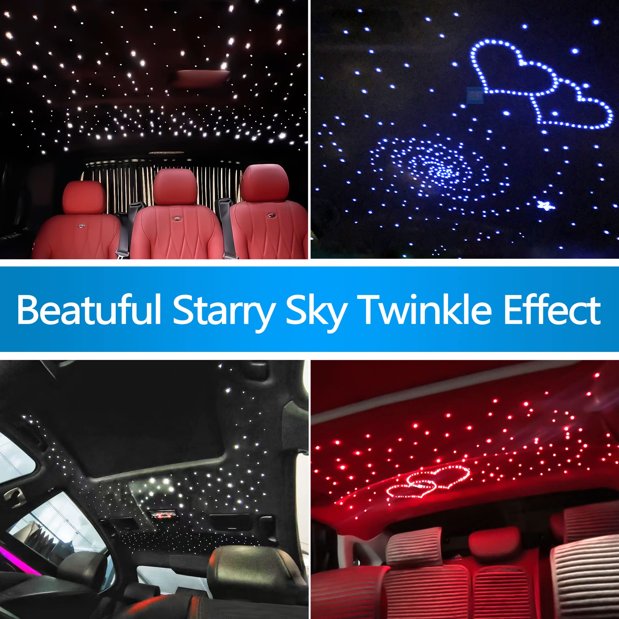 Atokee Starlight Headliner Kit, 10W Twinkle Fiber Optic Light Kit For Car Home Ceiling Use, 295Pcs Of (0.03In+0.04In+0.06In)*9.8Ft Car Interior Roof Star Lights With App/Remote Music Control