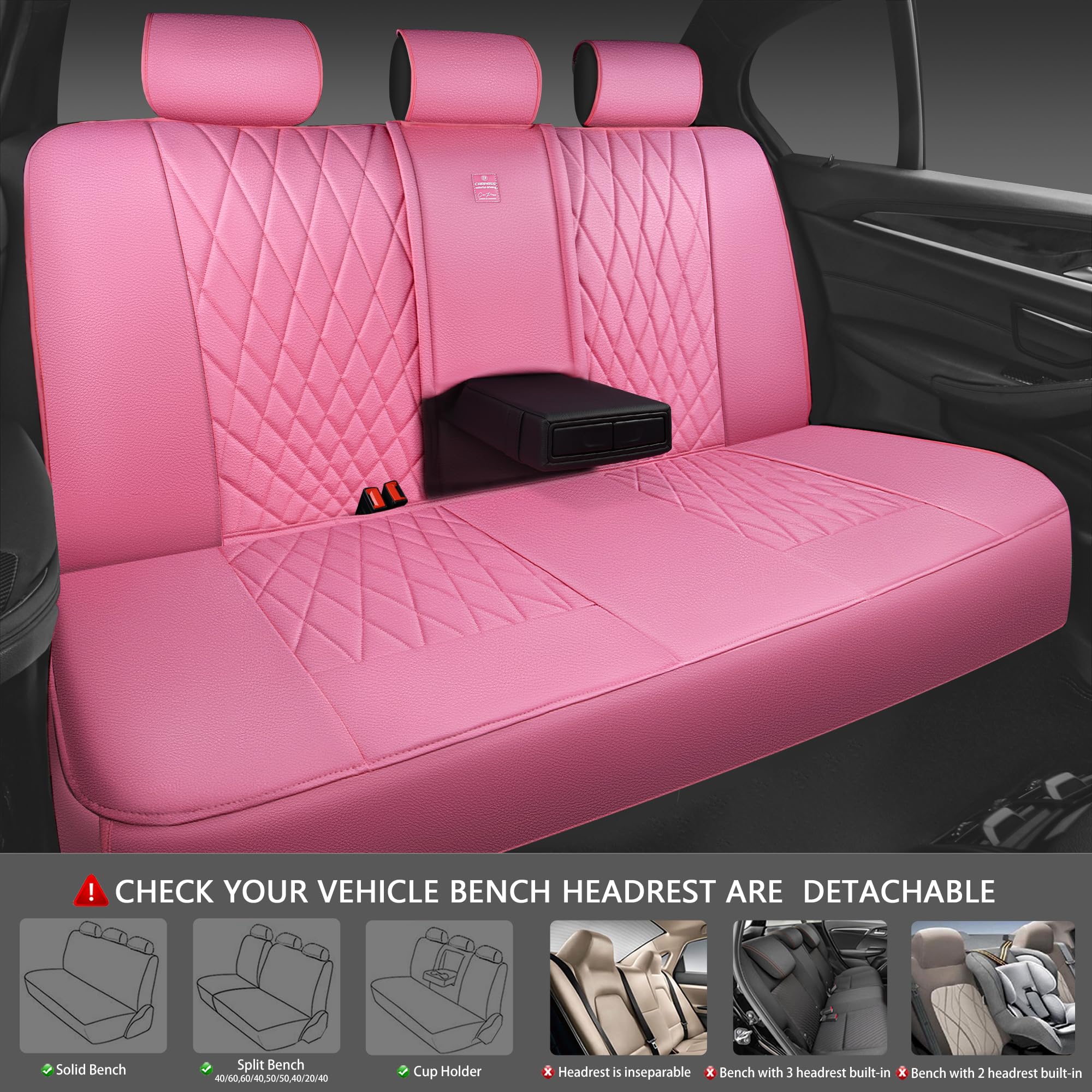 Car Pass 5 Seats Piping Luxury Leather Seat Covers Full Set, Anti-Slip Waterproof Seat Covers Compatible With Front Armrests, Un