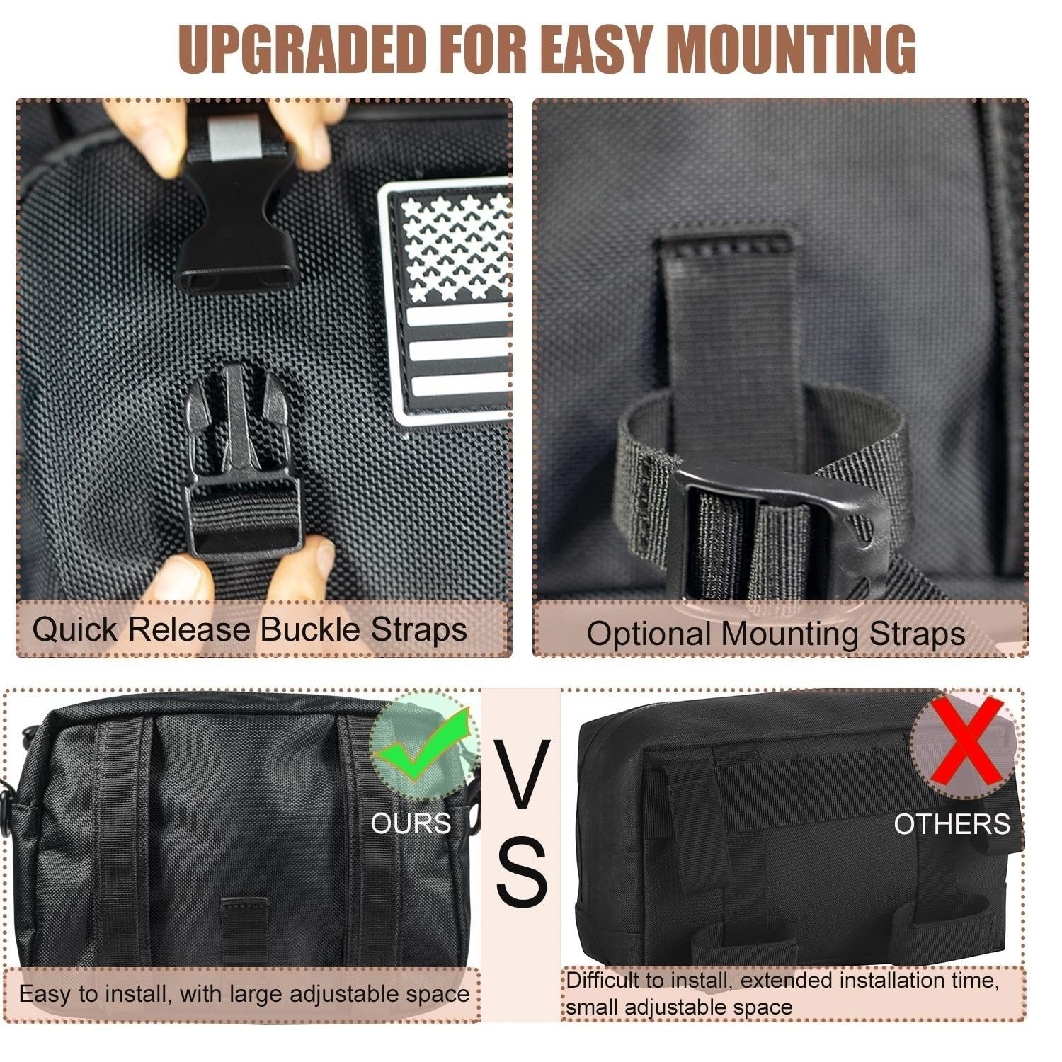 Universal Motorcycle Bag, Black Motorcycle Handlebar Bag, American Flag 1680D Water-Resistant Tool Bag Fork Bag Sissy Bar Bag Fo