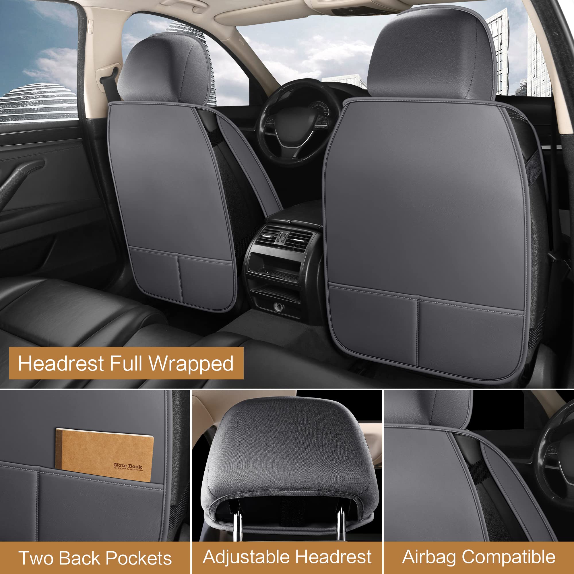 Haiyaotimes Leather Car Seat Covers Front Set, Waterproof Faux Leather Seat Covers For Cars, Non-Slip Car Interior Covers Univer