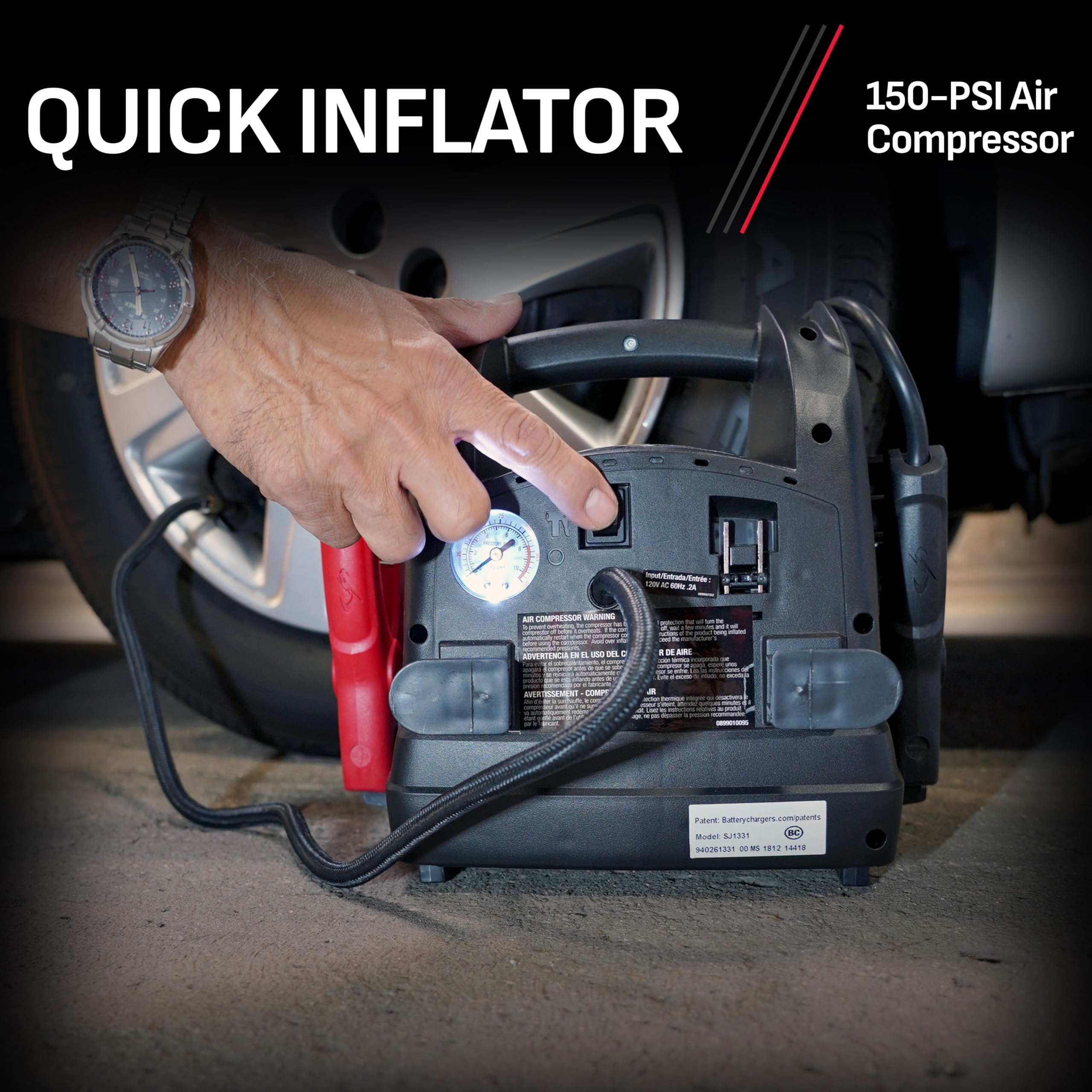 Schumacher SJ1331 Rechargeable AGM Jump Starter - 800 Amps, Air Compressor, 12V DC/USB Power Station for Gas/Diesel Vehicles