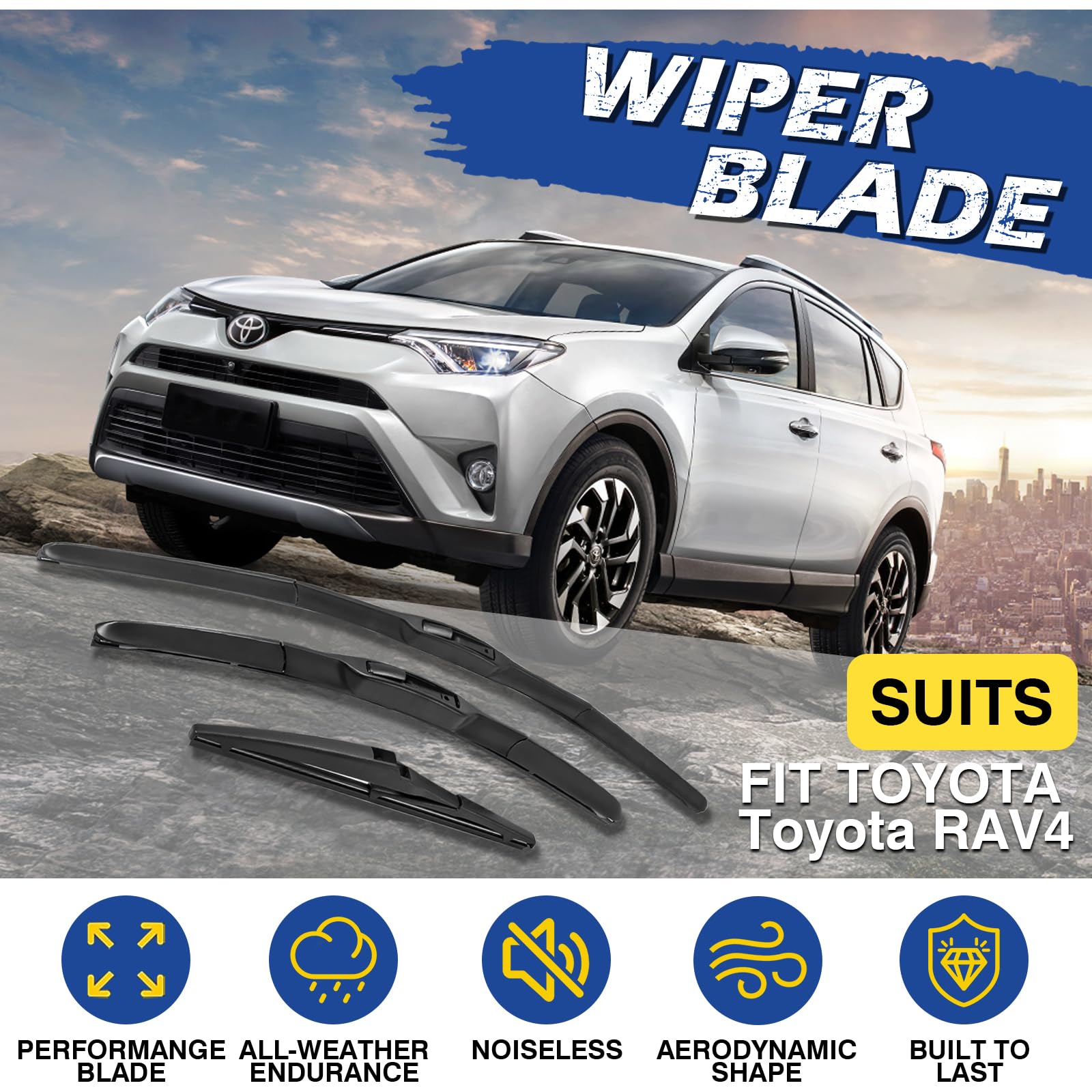 Windshield Wiper Blades Custom Fit For Toyota Rav4 2013 2014 2015 2016 2017 2018 Front Car Rain Wipers Replacement 26+16 Inch Wi