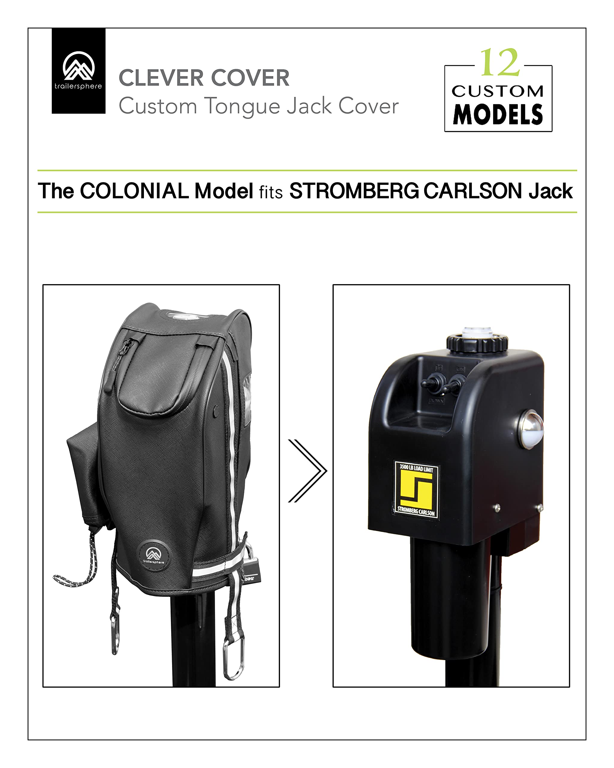 Clever Cover For Stromberg Carlson Jack By Trailersphere Custom Electric Tongue Jack Cover For Trailer, Rv, Camper, Chains Holder, Plug Protector, Sun And Waterproof (Stromberg Carlson Jack Cover)