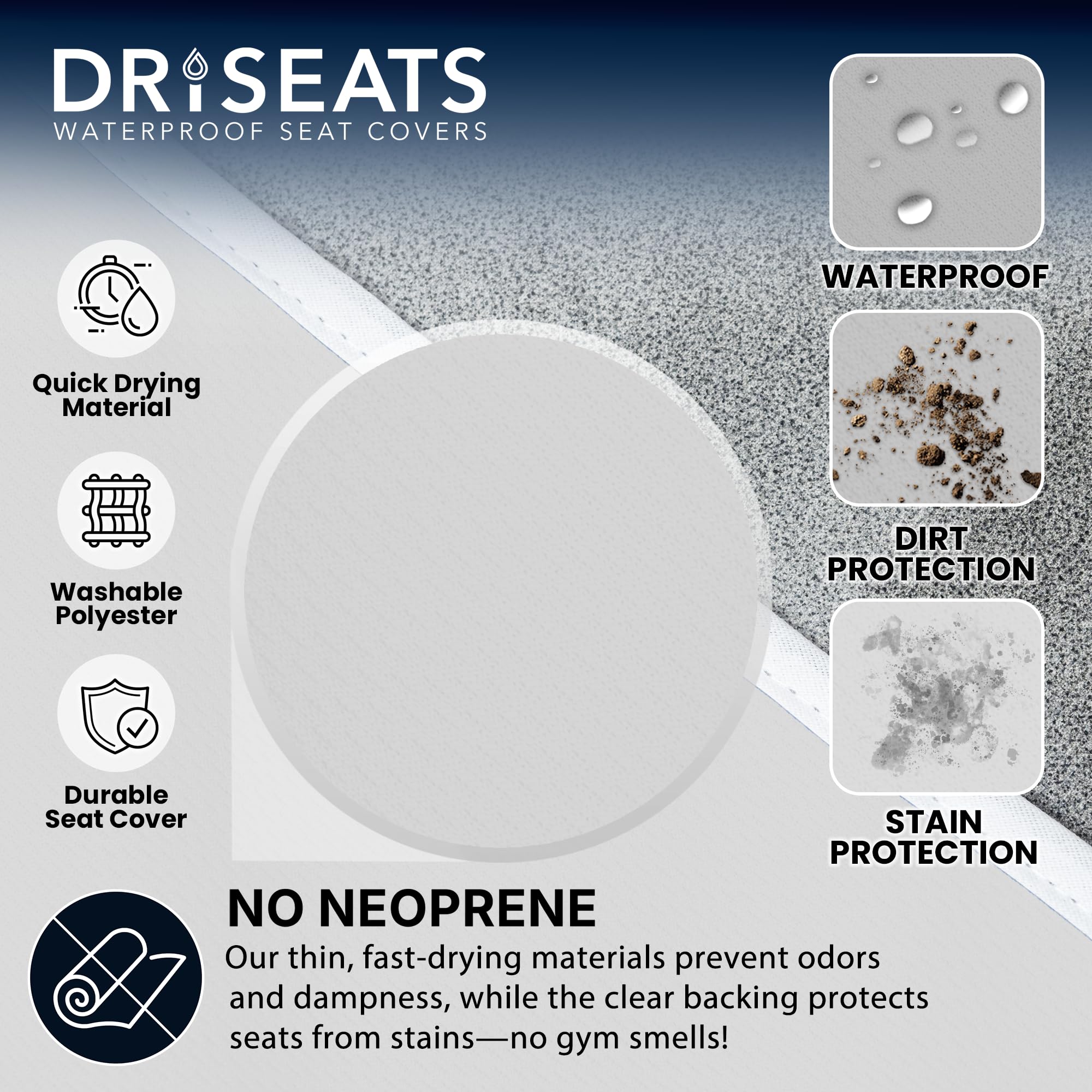 Dri Seats Waterproof Car Seat Cover - Premium Sweat Towel With Slip Resistant Backing For Front Seats In Car, Truck, Suv - Unive