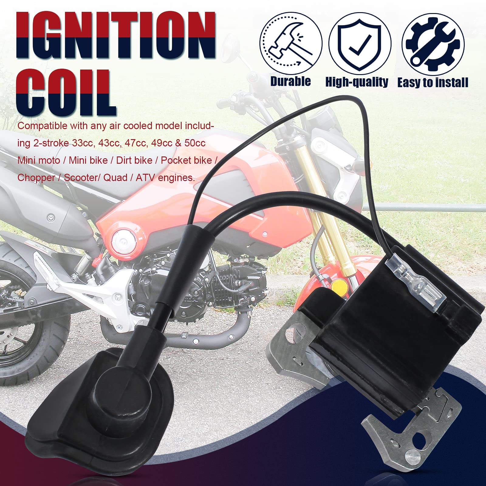 QAZAKY Ignition Coil Spark Plug L7T for 2-stroke 33cc 43cc 47cc 49cc 50cc Mini moto Dirt Pocket Bike Chopper Scooter Kids Quad A