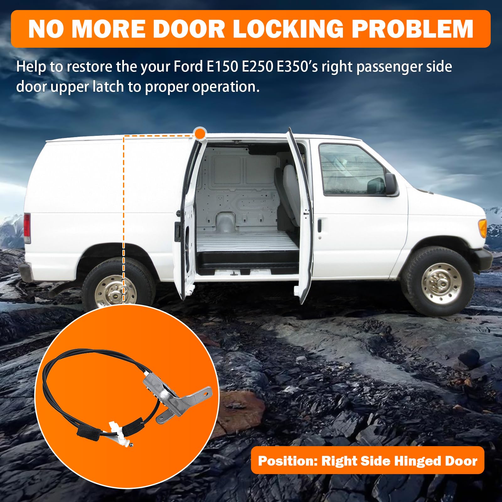 Side Door Latch Cable Compatible With 1992-2014 Ford E150 E250 E350 Econoline Van Right Passenger Side Rear Door Upper Latch And