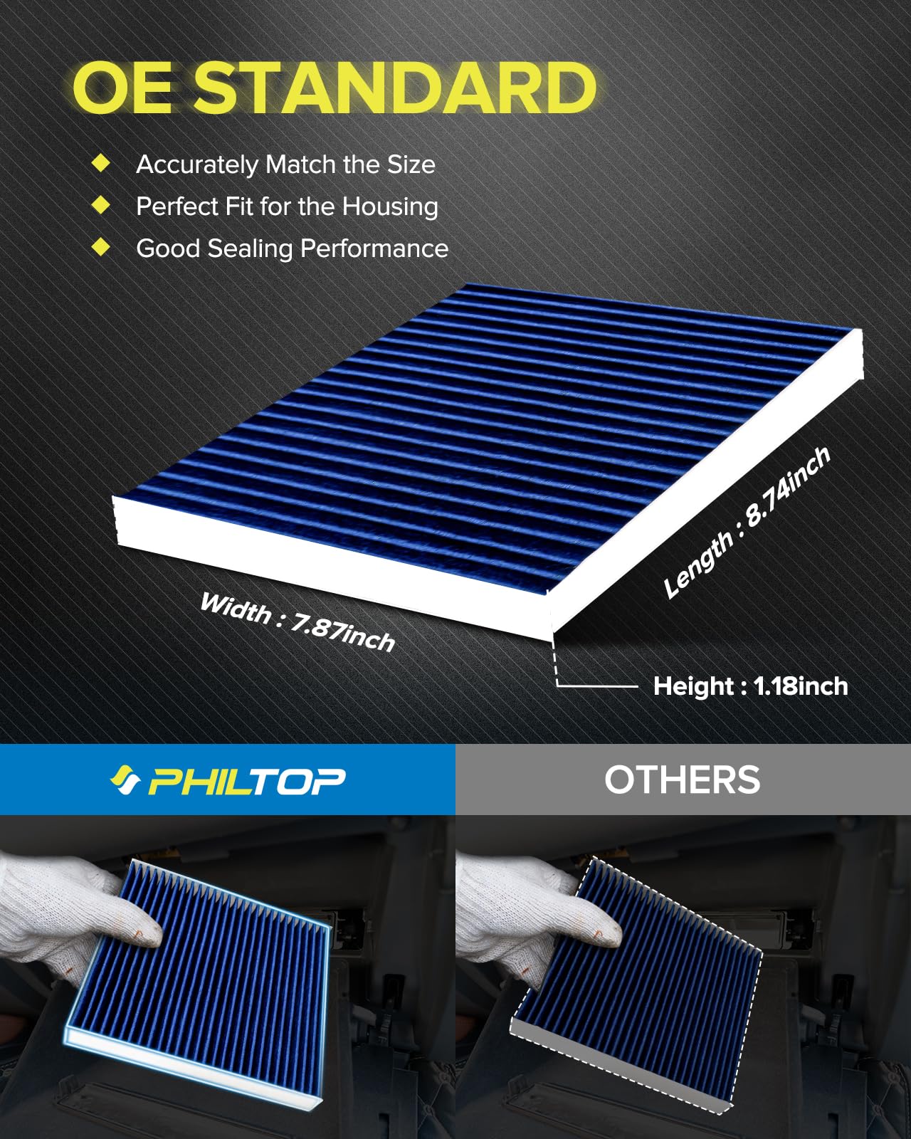 Philtop Acf273 (Cf10074) Cabin Air Filter, Replacement For Gs350 (2013-2020), Gs450H (2013-2018), Is250 (2014-2015), Is350 (2014