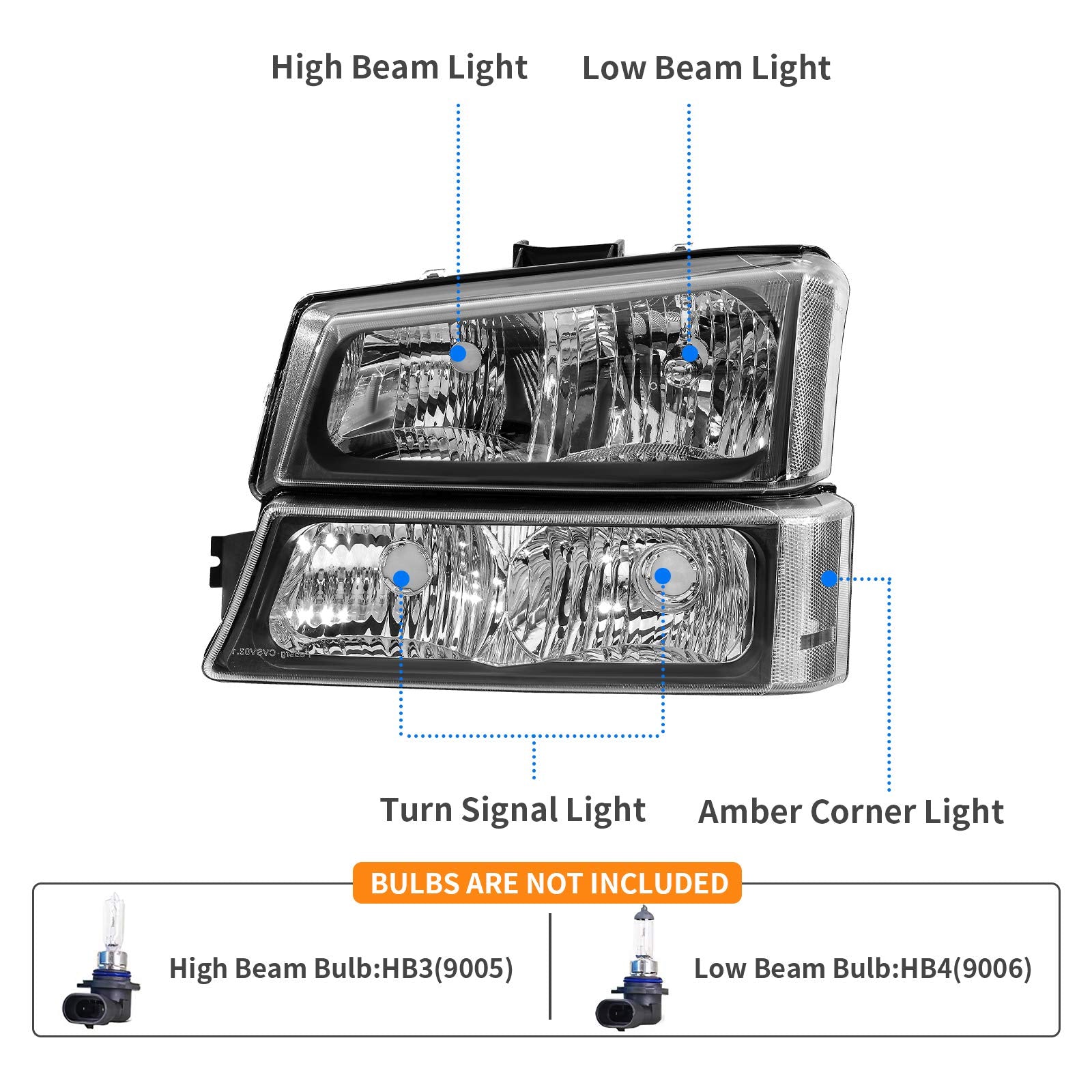 Dwvo Headlight Assembly Compatible With 2003-2006 Chevy Avalanche Silverado 1500 1500Hd 2500 2500Hd 3500/2007 Chevrolet Silverad
