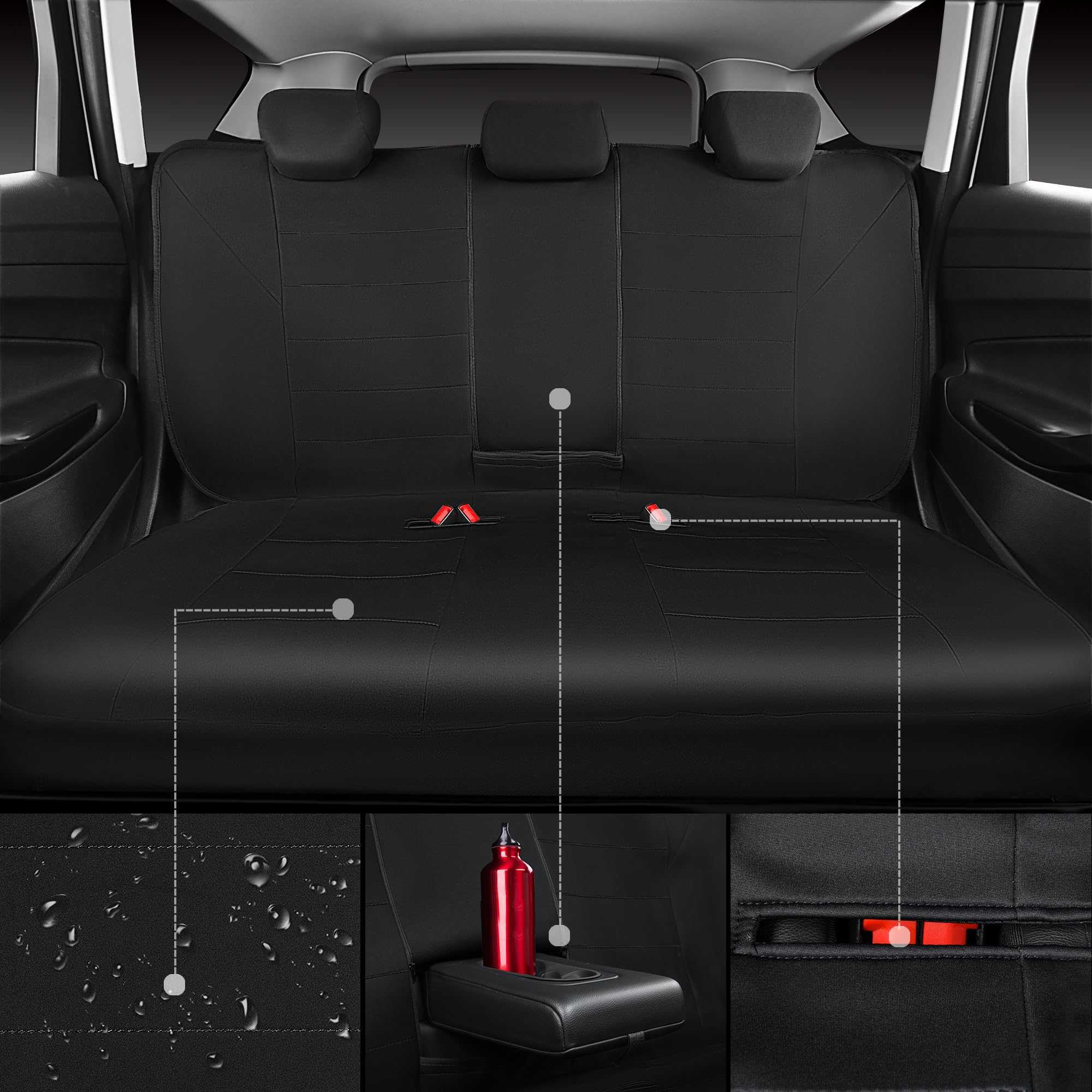 Car Pass Neoprene Waterproof Seat Covers, Universal Fit Black Full Sets, Protective Interior Covers For Auto Suv, Vans, Sedans,