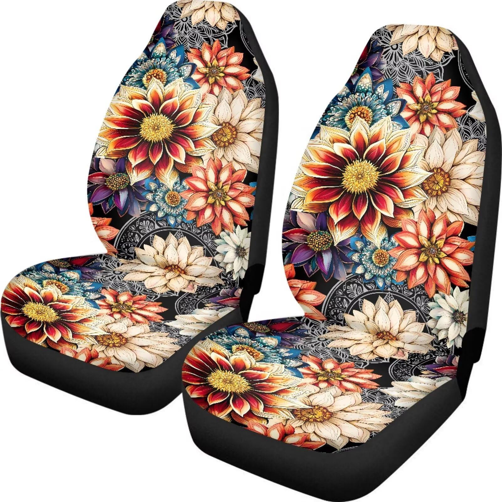 Toaddmos Dahlia Flowers Blossom Car Seat Covers For Front Seats Ethnic Style Bucket Seat Covers Universal Fit For Suv Truck Seda
