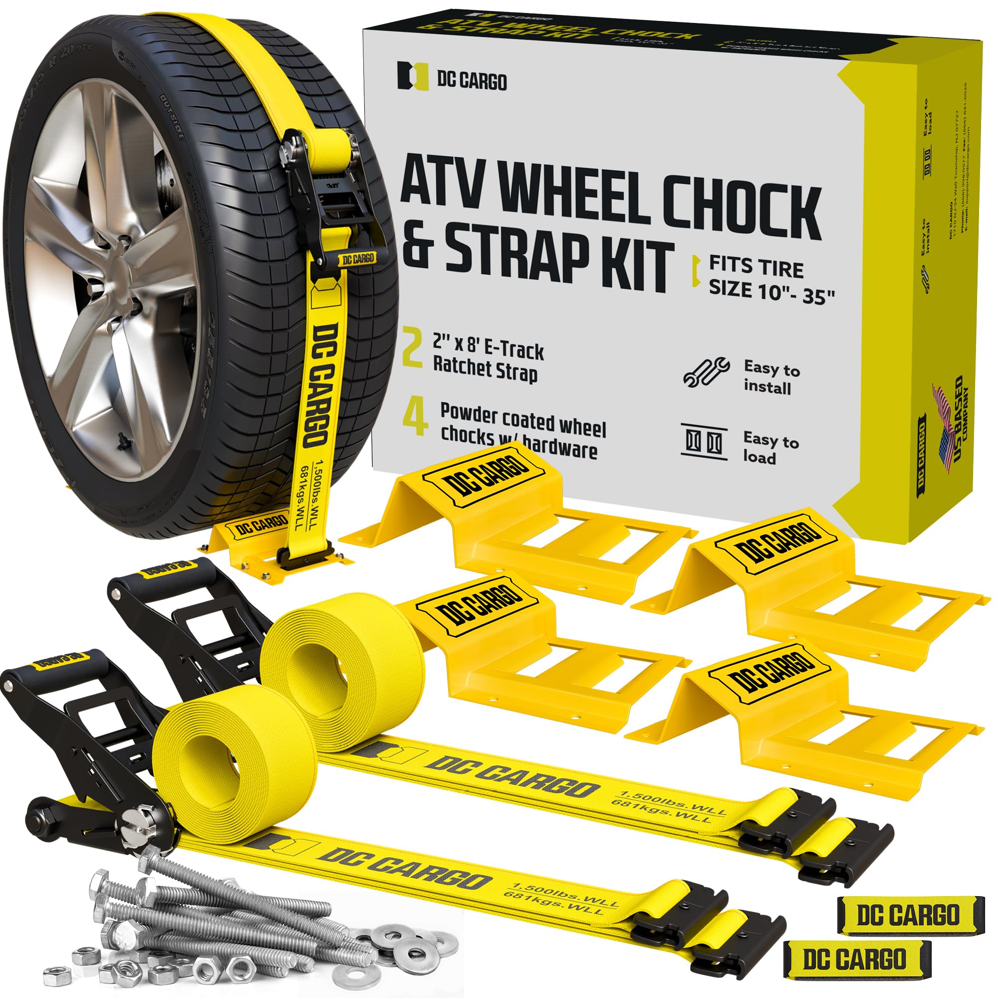 Atv & Utv Wheel Chock Tie Down Kit - 2 Tire Kit With 4X E-Track Wheel Chock, 2X Utv Wheel Tie Down Straps - Utv Tie Down System 