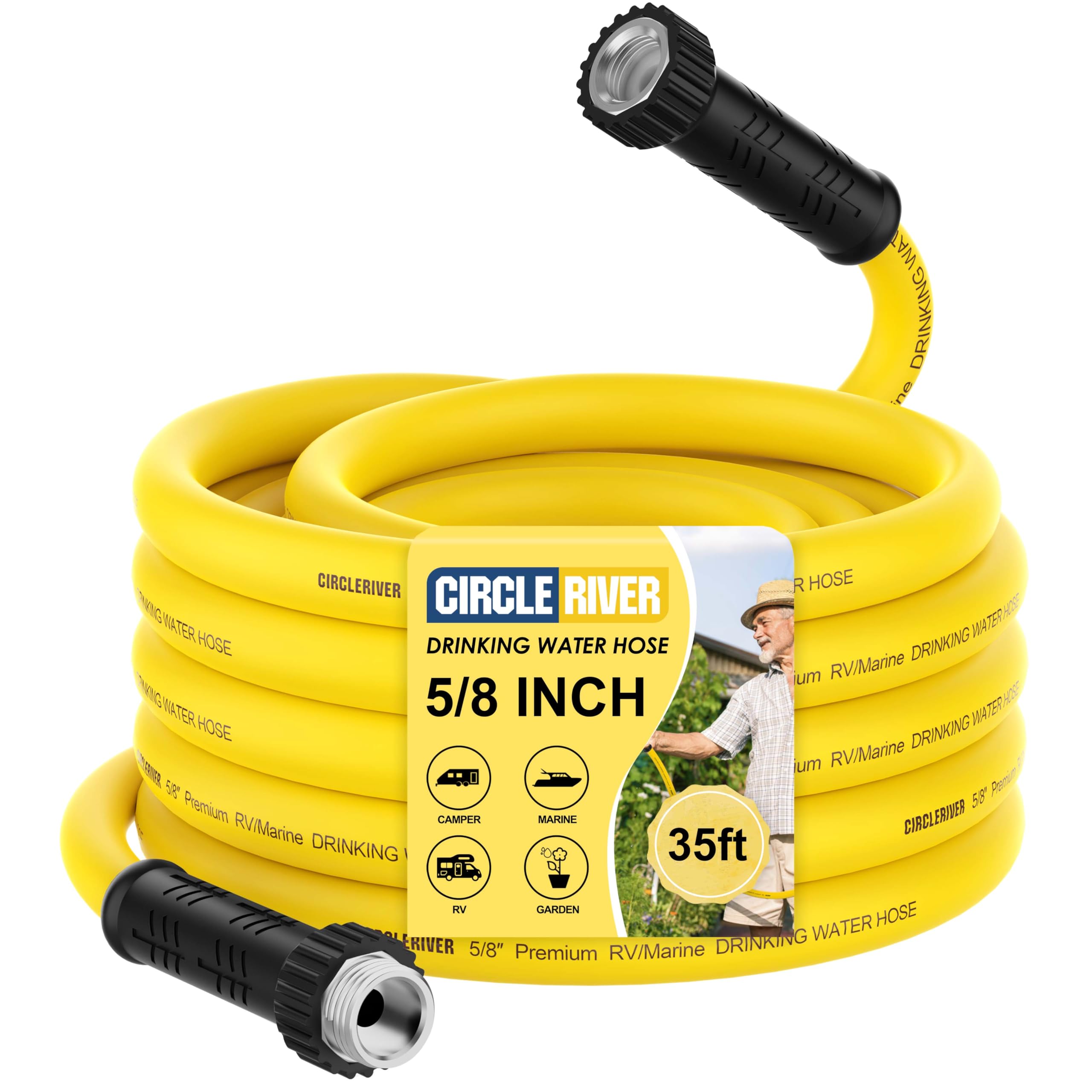 CircleRiver RV Drinking Water Hose 35FT with Storage Bag, 5/8'' Premium Fresh Water Hose for RV, Camping, Marine, Trailer and Tr