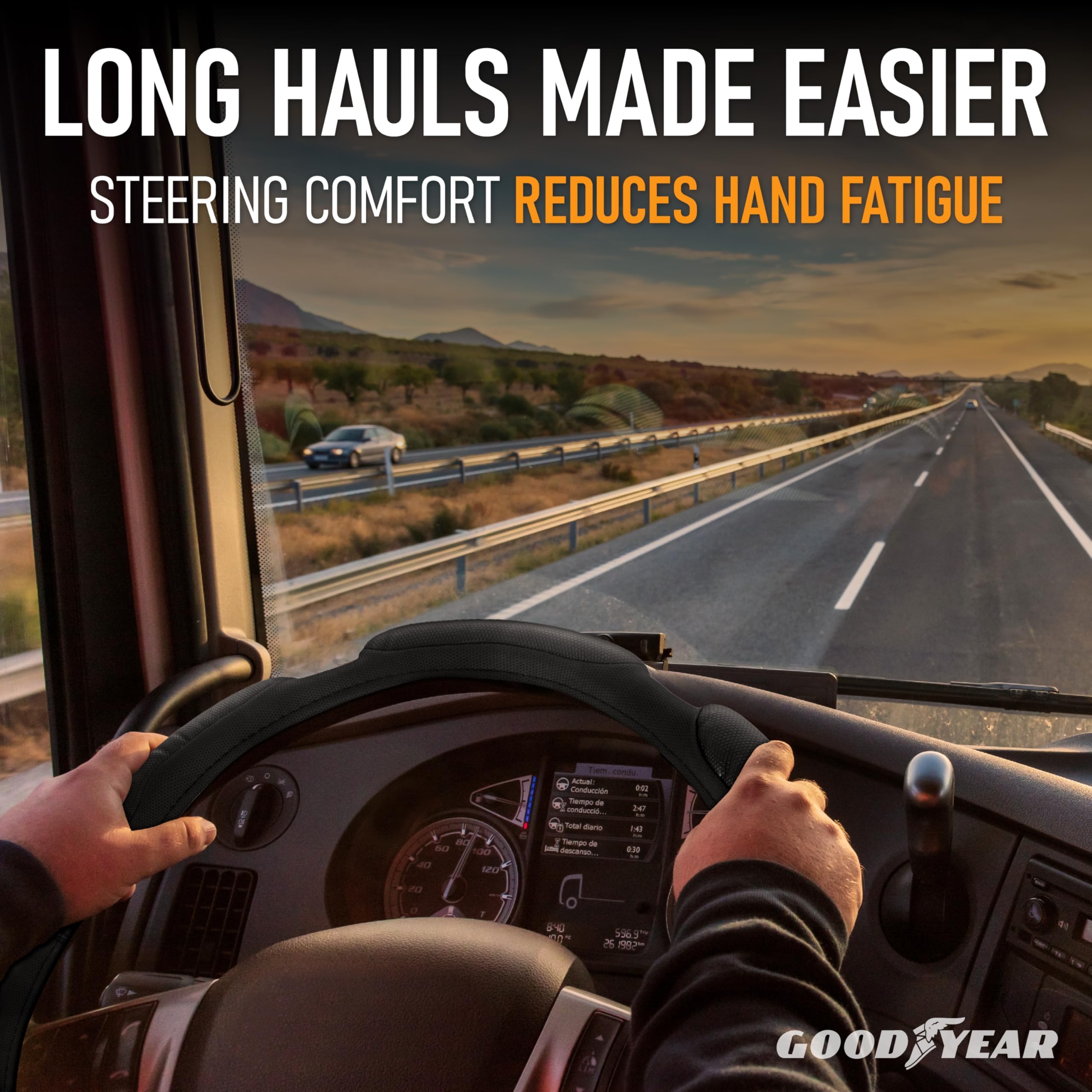 Goodyear 18 Black Vegan Leather Steering Wheel Cover - Non-Slip, Comfortable, Heavy-Duty Protection for Trucks and Buses
