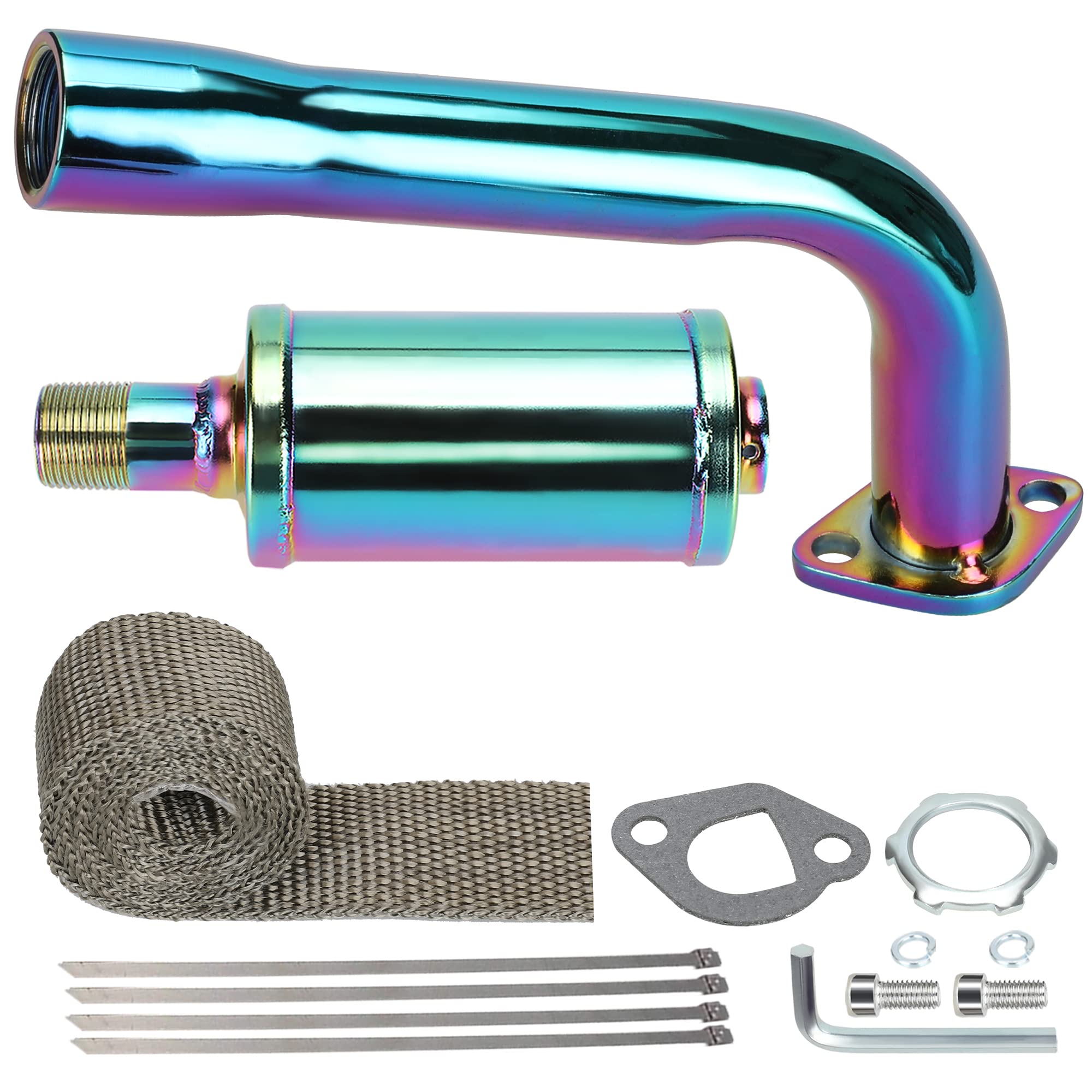 FVRITO Thickened Colorful Exhaust Header Pipe Muffler with Heat Shield Tape Kit for Non Hemi 6.5HP Predator 212cc 196cc GX160 GX
