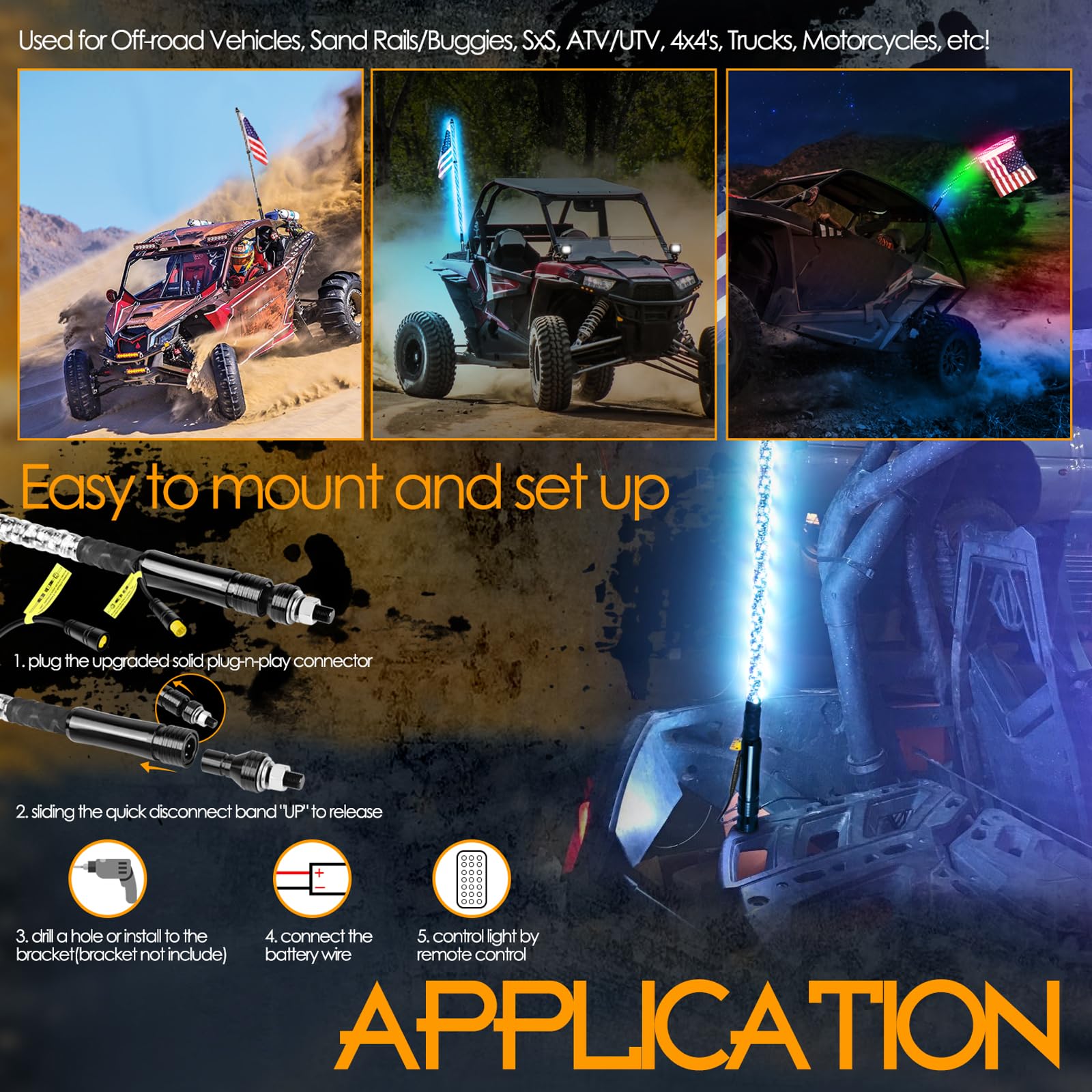 Nirider 3Ft Led Whip Lights With Flag Pole Remote Control Spiral Rgb Chase Light Offroad Warning Lighted Antenna Led Whips For U