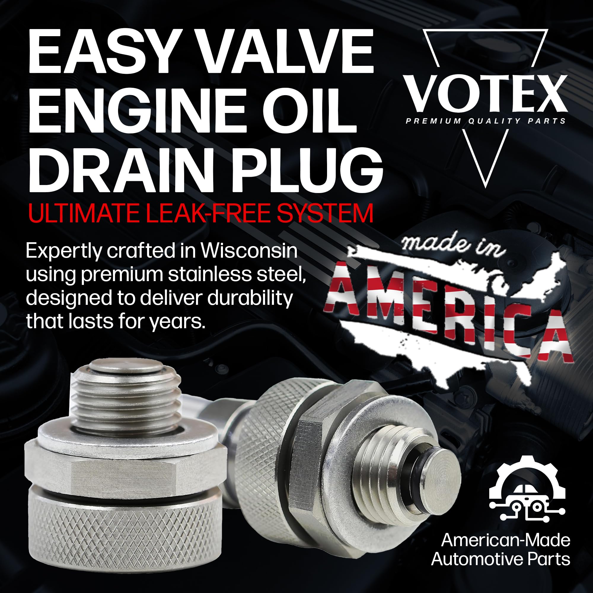 Votex - Made In Usa - M14X1.5Mm Quick Easy Valve No Mess Oil Drain Plug, Stainless Steel, For Acura, Audi, Chevrolet, Chrysler,