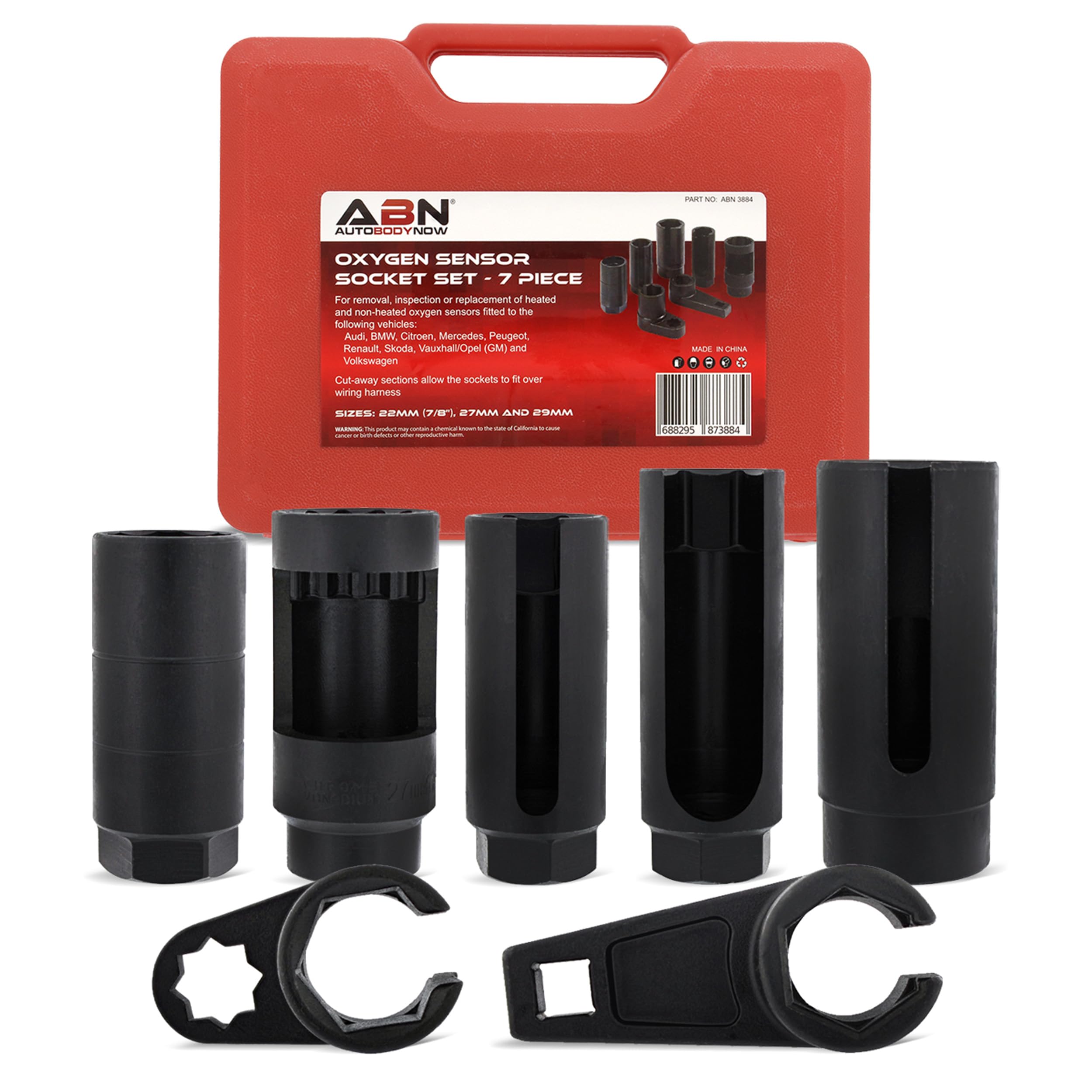 ABN Oxygen 02 Sensor Socket 7Piece Tool Kit  22mm (7/8in), 27mm, 29mm  All Vehicle O2 Removal and Installation