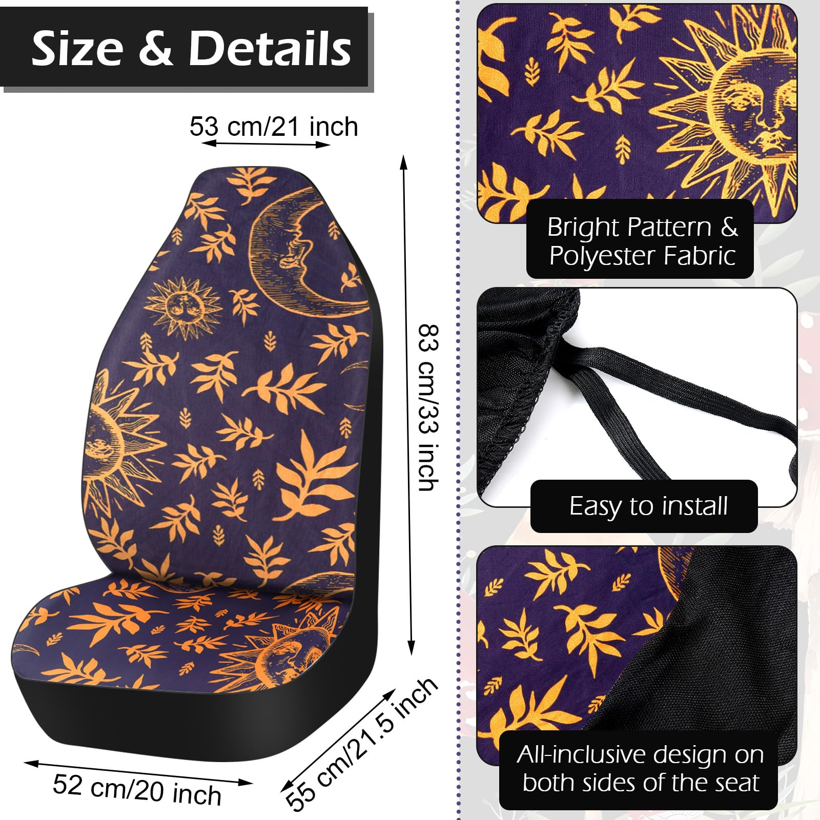 17 Pcs Sun and Moon Car Seat Covers Sun and Moon Car Accessories Full Set for Women Men Automotive Rear Front Seat Protector Vie