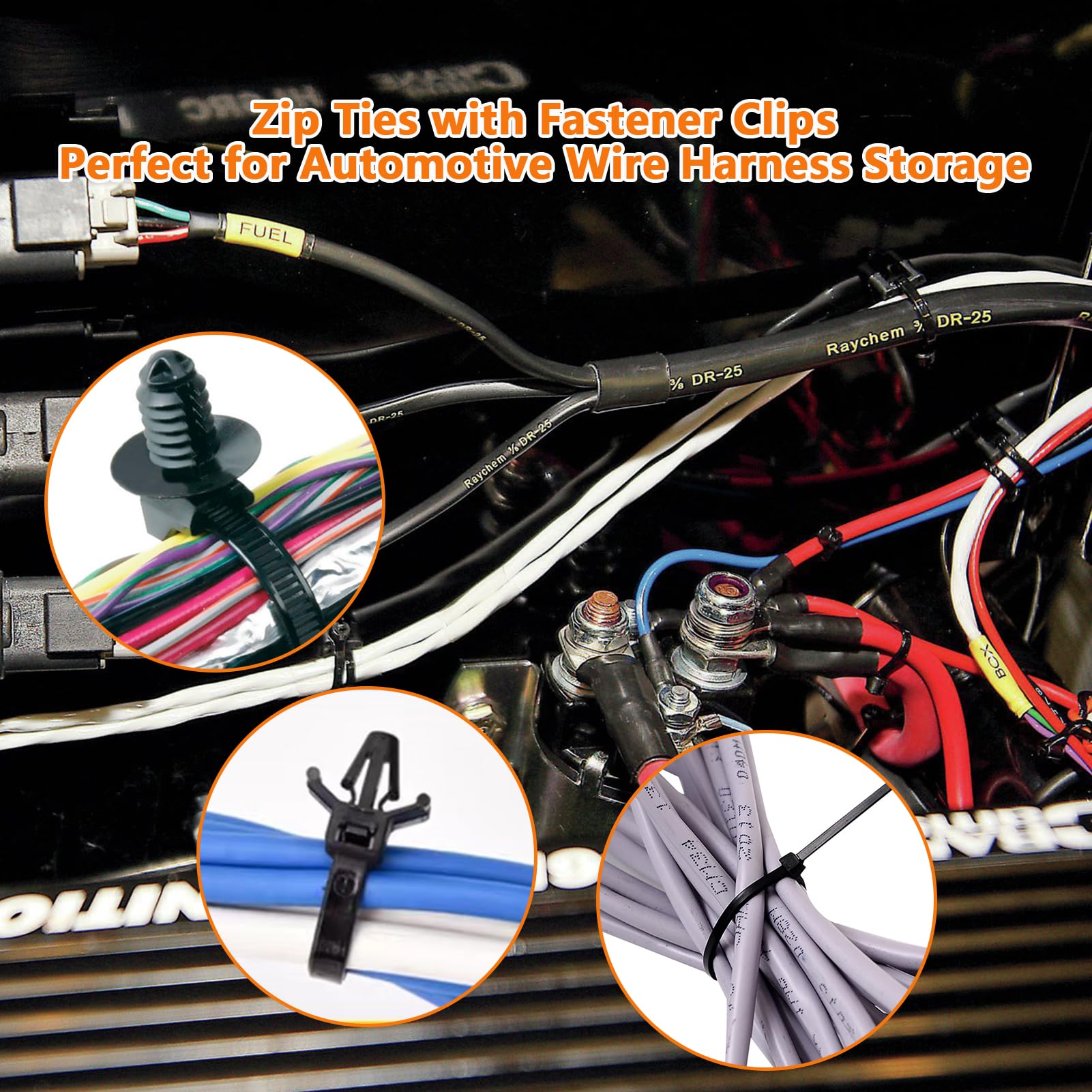 180Pcs Wire Loom Clips For Car Push Mount Zip Ties Assorted Sizes Automotive Fuel Line Cable Ties 6/8 Inch Wire Holder For Car Z