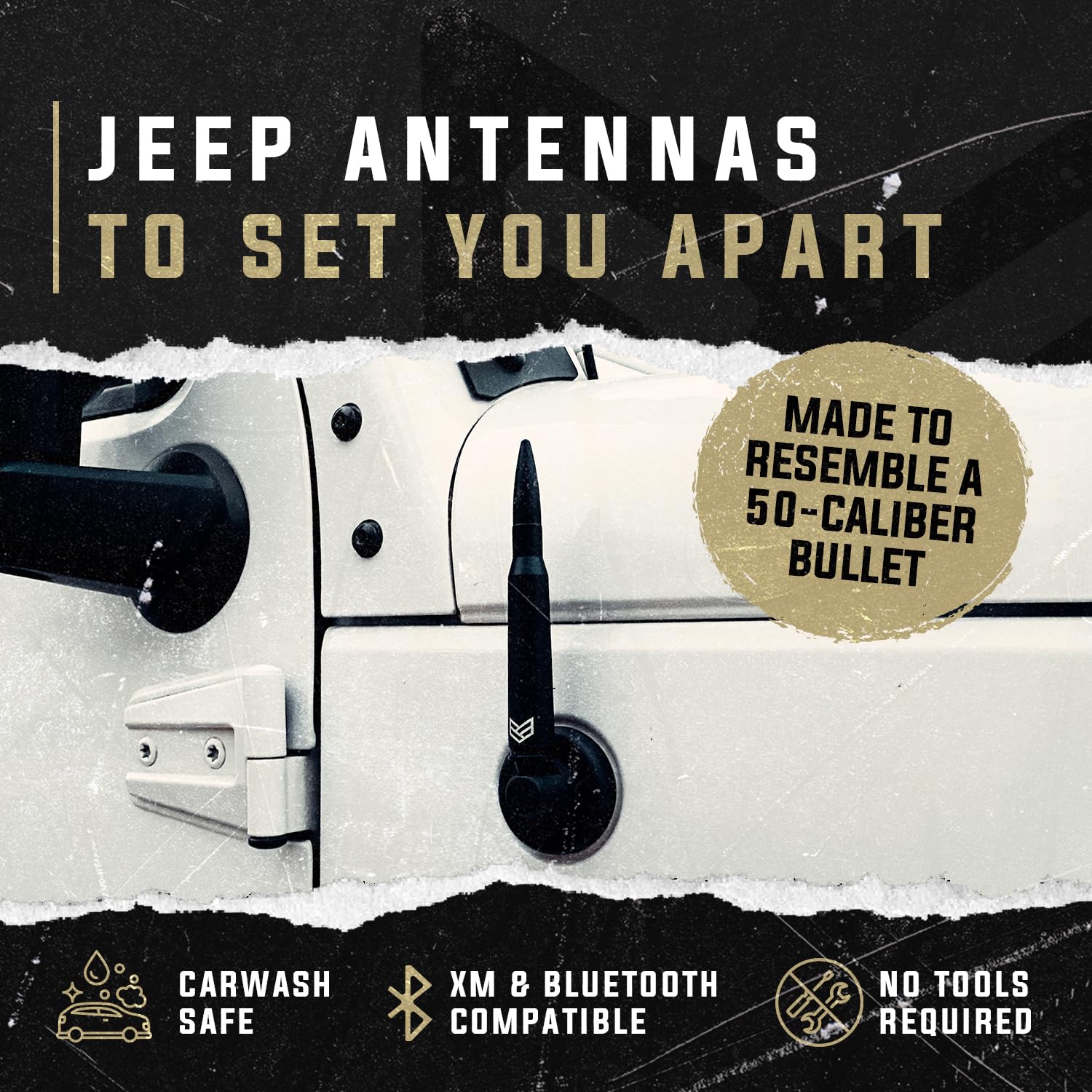 RONIN FACTORY - 50 Cal Bullet Antenna for Jeep Wrangler Gladiator Sahara Rubicon, Jeep Wrangler Accessories, Jeep Gladiator Acce