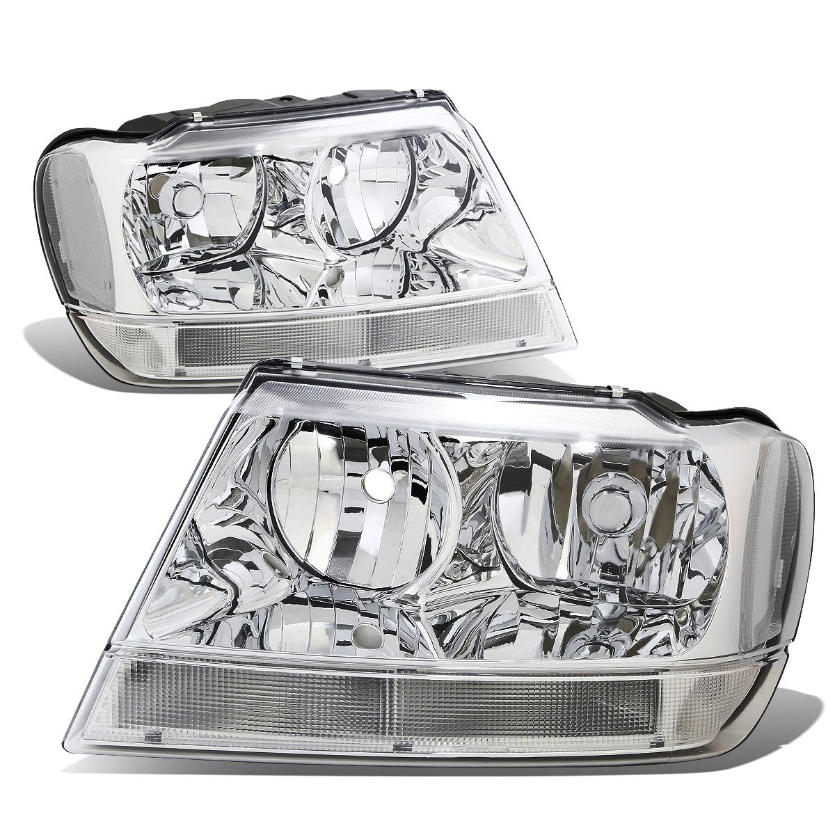 Dna Motoring Hl-Oh-Jgc99-Ch-Cl1 Chrome Clear Headlights Assembly Replacement Compatible With 99-04 Jeep Grand Cherokee