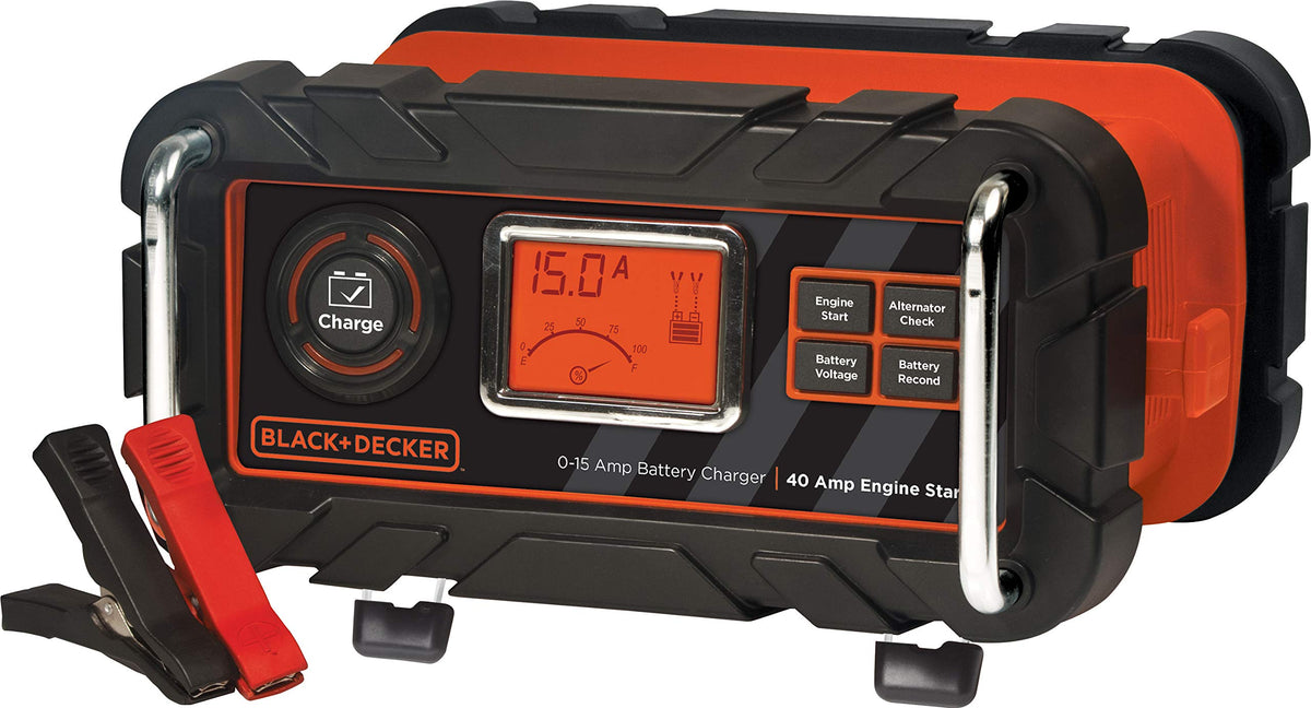 Black+Decker Bc15Bd Fully Automatic 15 Amp 12V Bench Battery Charger/Maintainer With 40A Engine Start, Alternator Check, Cable Clamps