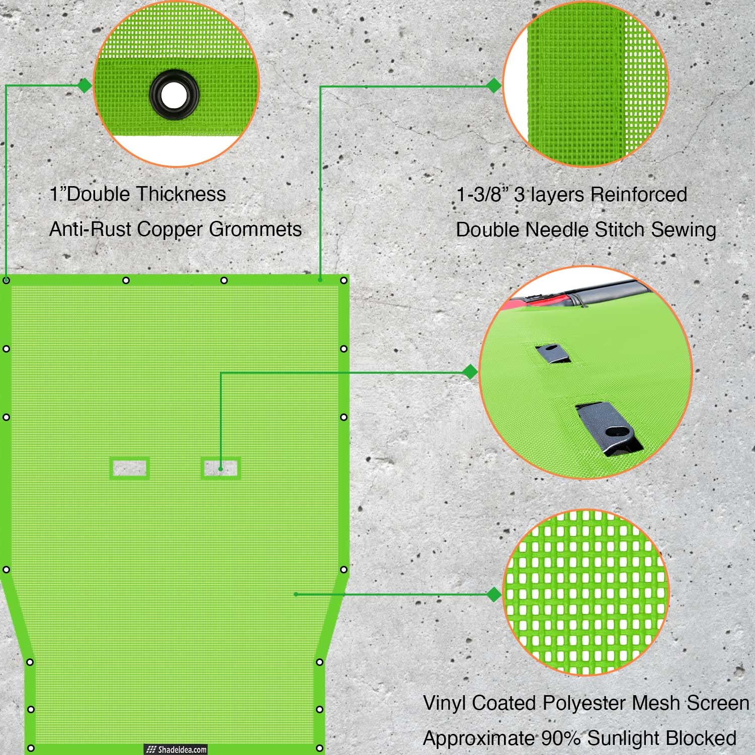 Shadeidea Sunshade Top For Jeep Wrangler Top Sun Shade Jl (2018-2023) 2 Door Sun Shade Front And Rear Trunk - Green Mesh Screen