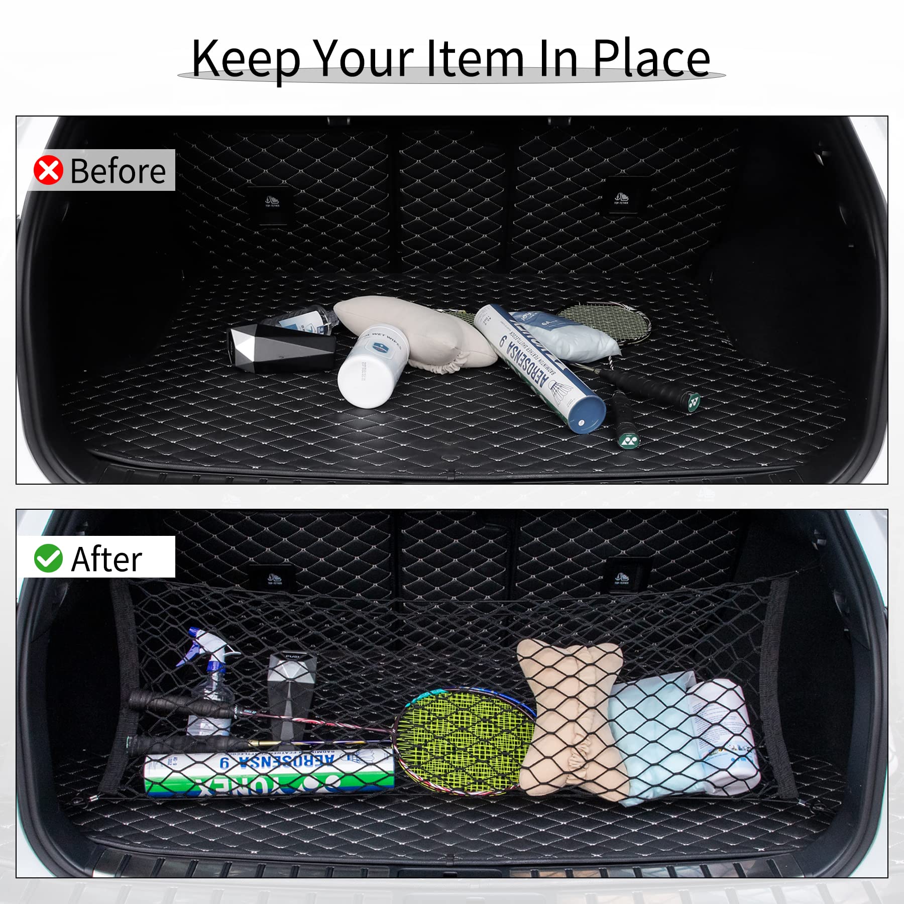 alpmosn Stretchable Car Cargo Net Adjustable Elastic Storage Net Trunk Interior Accessories with Hook, Universal Fit for Car, Ve