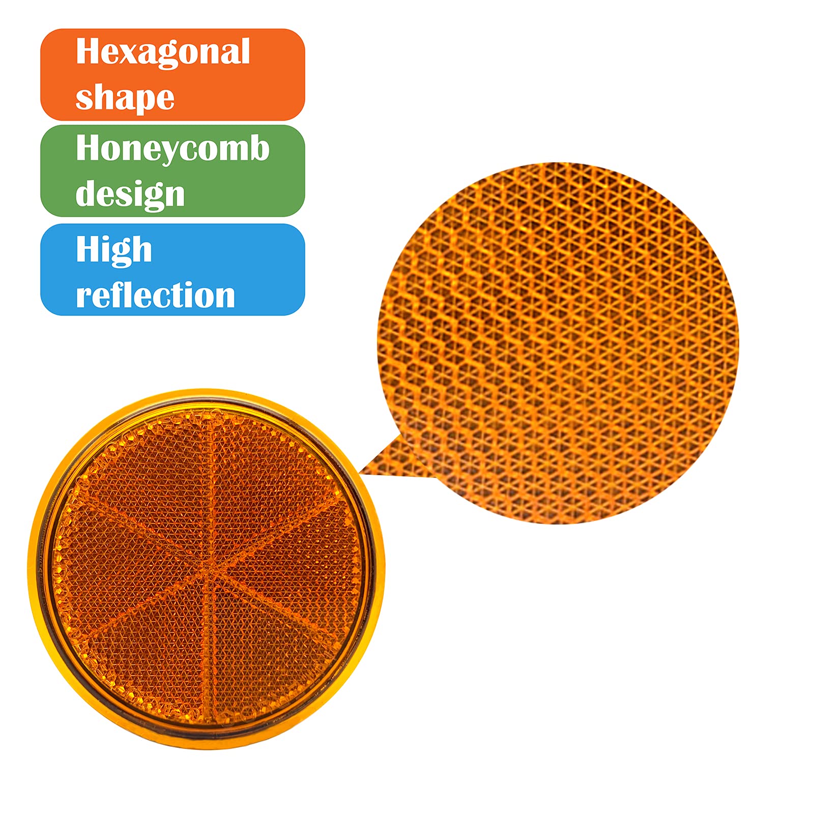 Welnent Emark/Dot/Ccc 2Pcs Round Reflector Self Adhesive Stick On Trailer Driveway Mailbox(Amber)