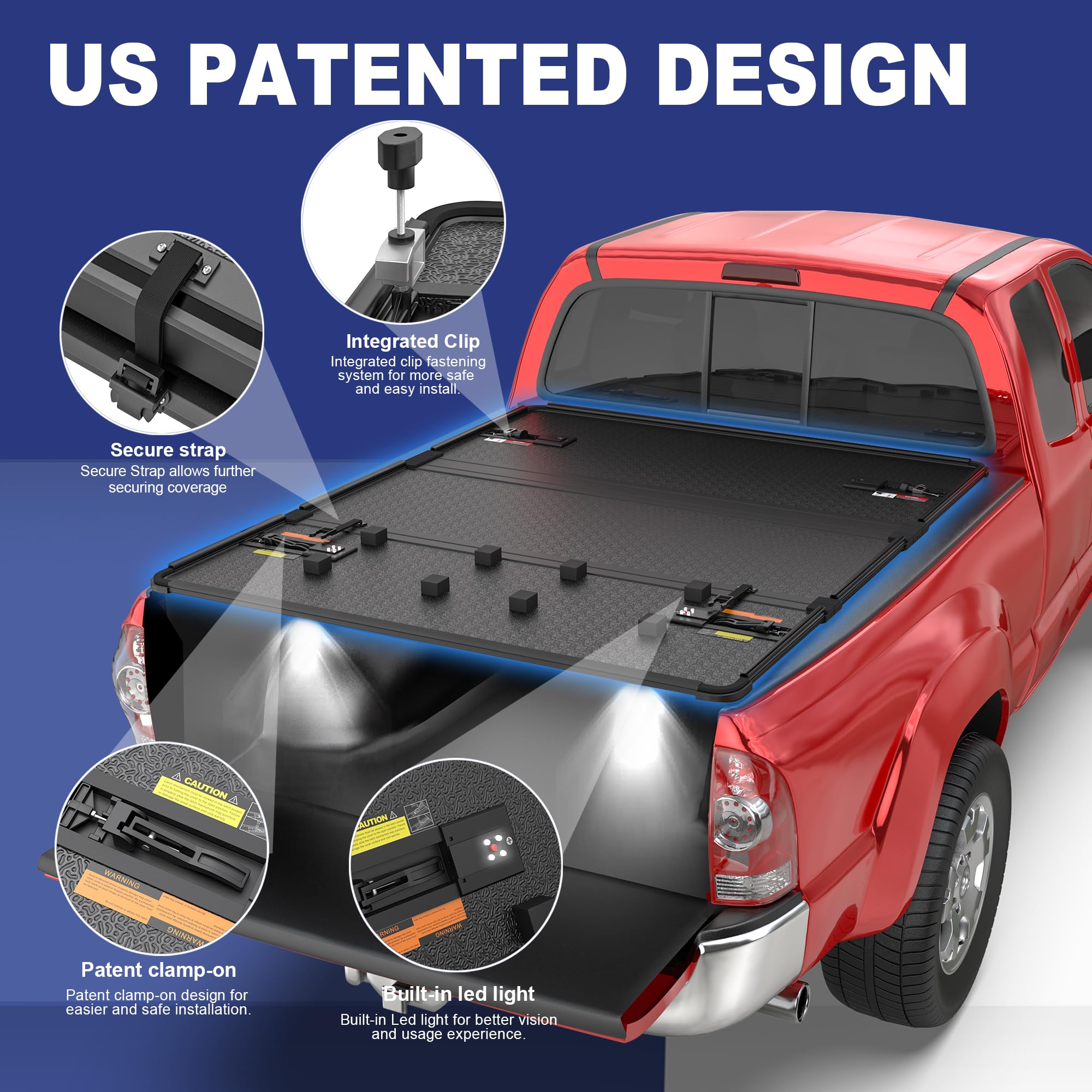 Mostplus Tri Fold Hard Truck Bed Tonneau Cover Compatible With 2016-2023 Toyota Tacoma Fleetside 3-Fold Aluminum Bed Cover-6Ft 7